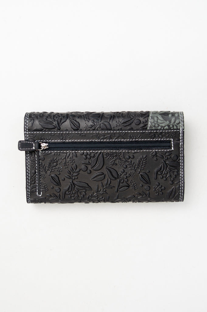 Adrian Klis 66/105 Women's Leather Wallet with Floral Print - Black - Perfect for Everyday Use, Travel & Gift Giving