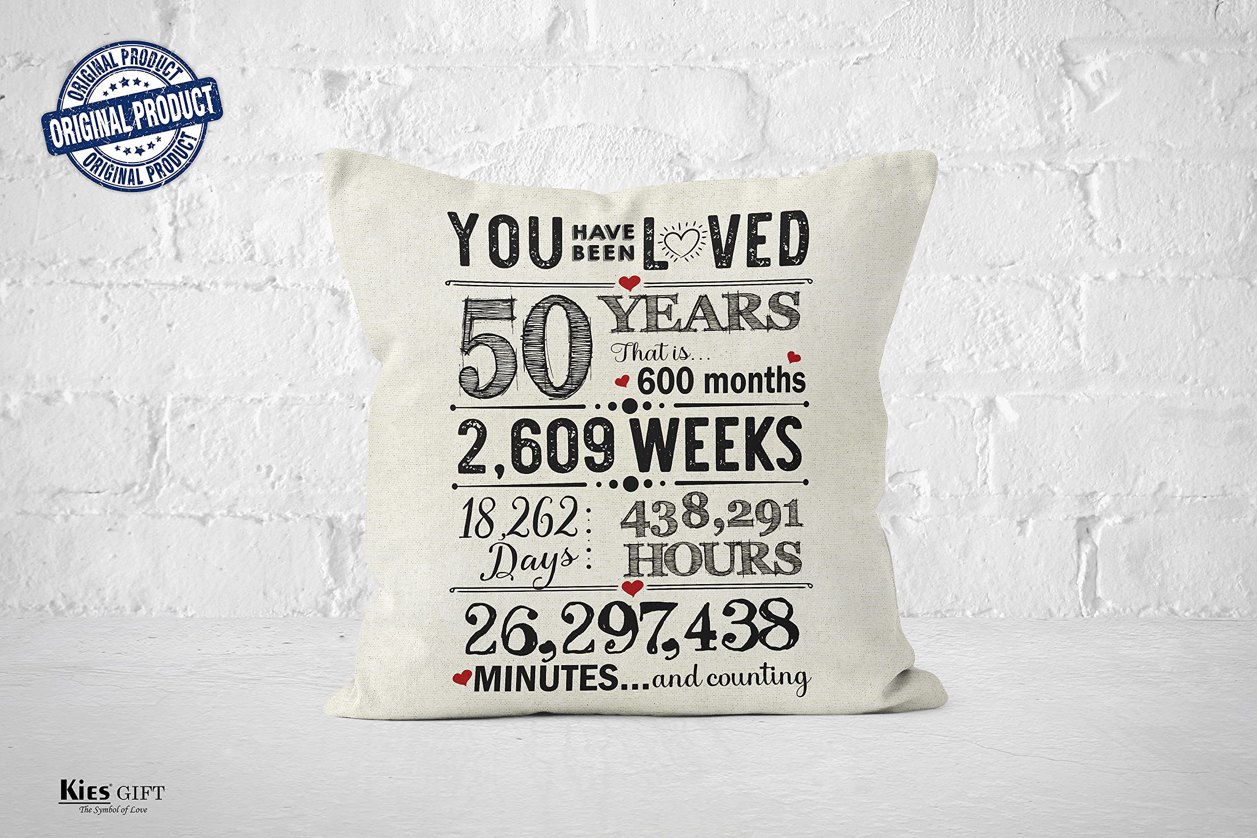 Kies Home® Double-Sided 18x18 & 45x45 Inch 50th Birthday Pillow Covers - 2-Pocket Design for Gifts (Men, Women, Mum, Grandad) - Perfect for Birthday Decorations & Special Occasion Presents - Great for Home Decor, Party Supplies & Personalized Gift Giving