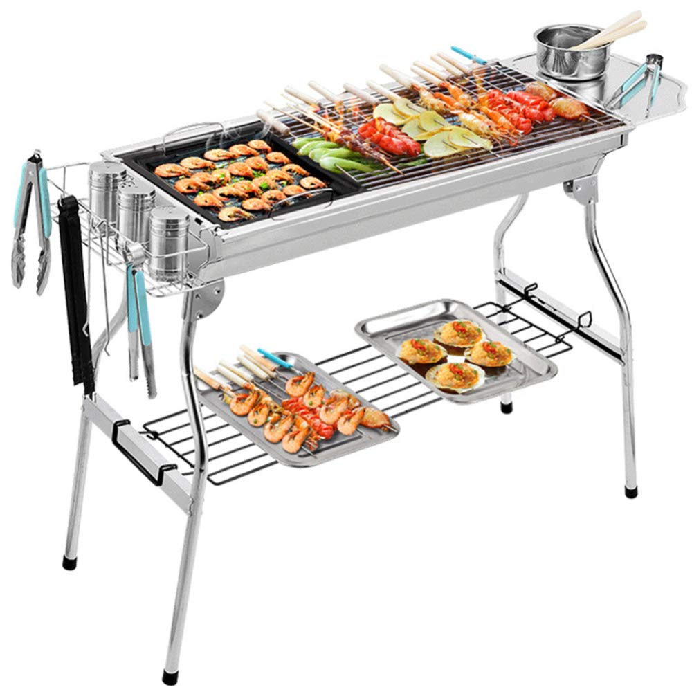 Dual-Purpose Portable Folding Charcoal Grill - Detachable Outdoor Camping BBQ Grill for 5-10 People - Perfect for Hiking, Picnics, Backyard Parties & Tailgating