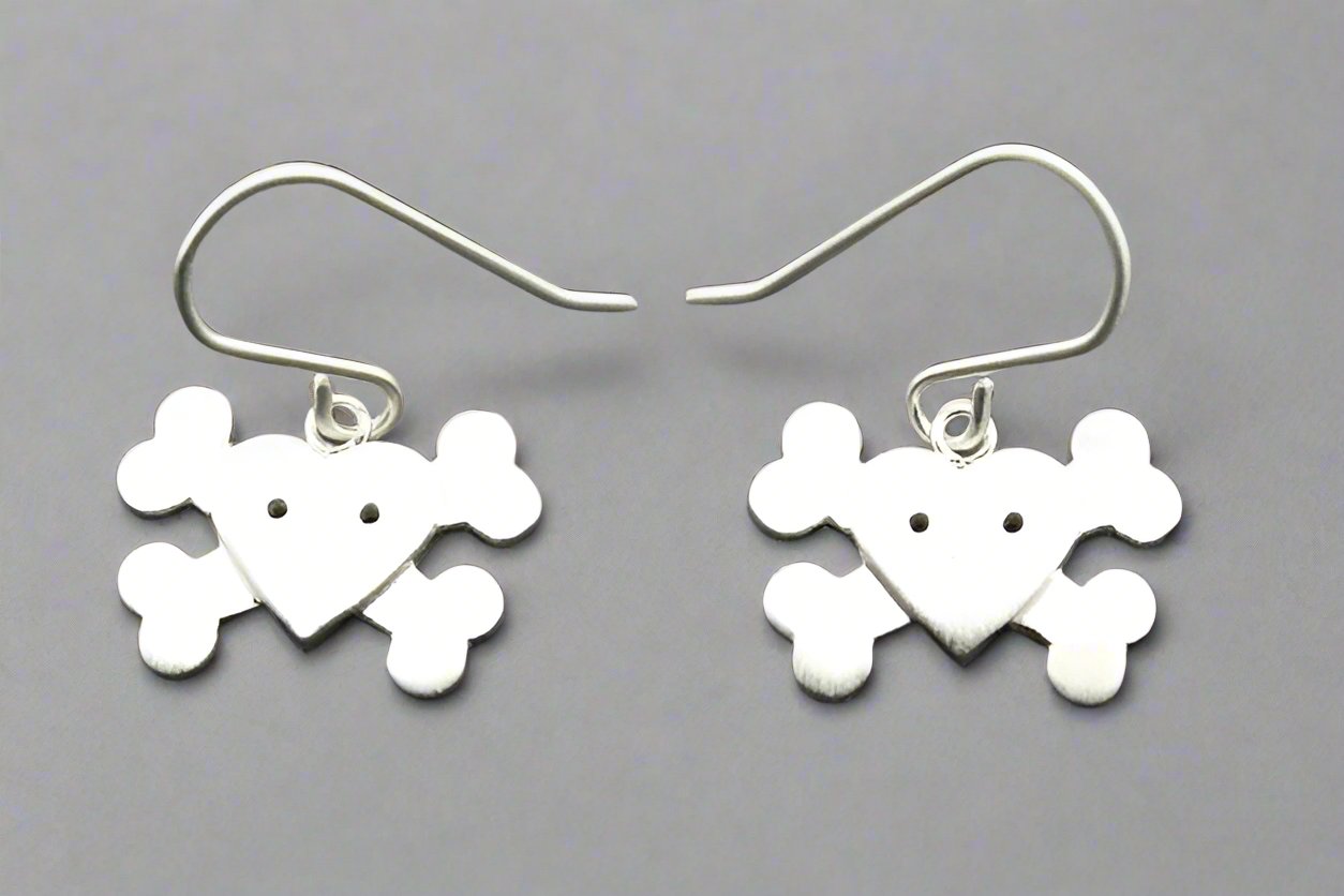 Heart & Bones Earrings - Sterling Silver Gothic Jewelry for Women - Perfect for Halloween, Punk Fashion & Everyday Wear