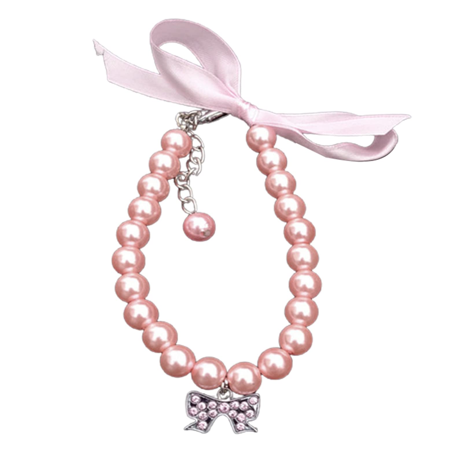 Wirlsweal Faux Pearls Dog Necklace - Adjustable Crystal Rhinestone Bow-Knot Pet Collar for Small & Medium Dogs | Elegant Birthday Gift & Dress-Up Accessory for Puppies, Kittens | Perfect for Parties, Photos & Special Occasions