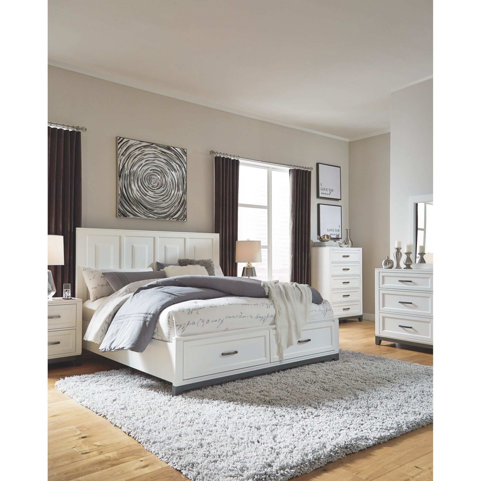 Brynburg 4-Piece Storage Bed Frame, White Queen Size - Space-Saving Platform Bed with Underbed Storage for Small Bedrooms & Apartments