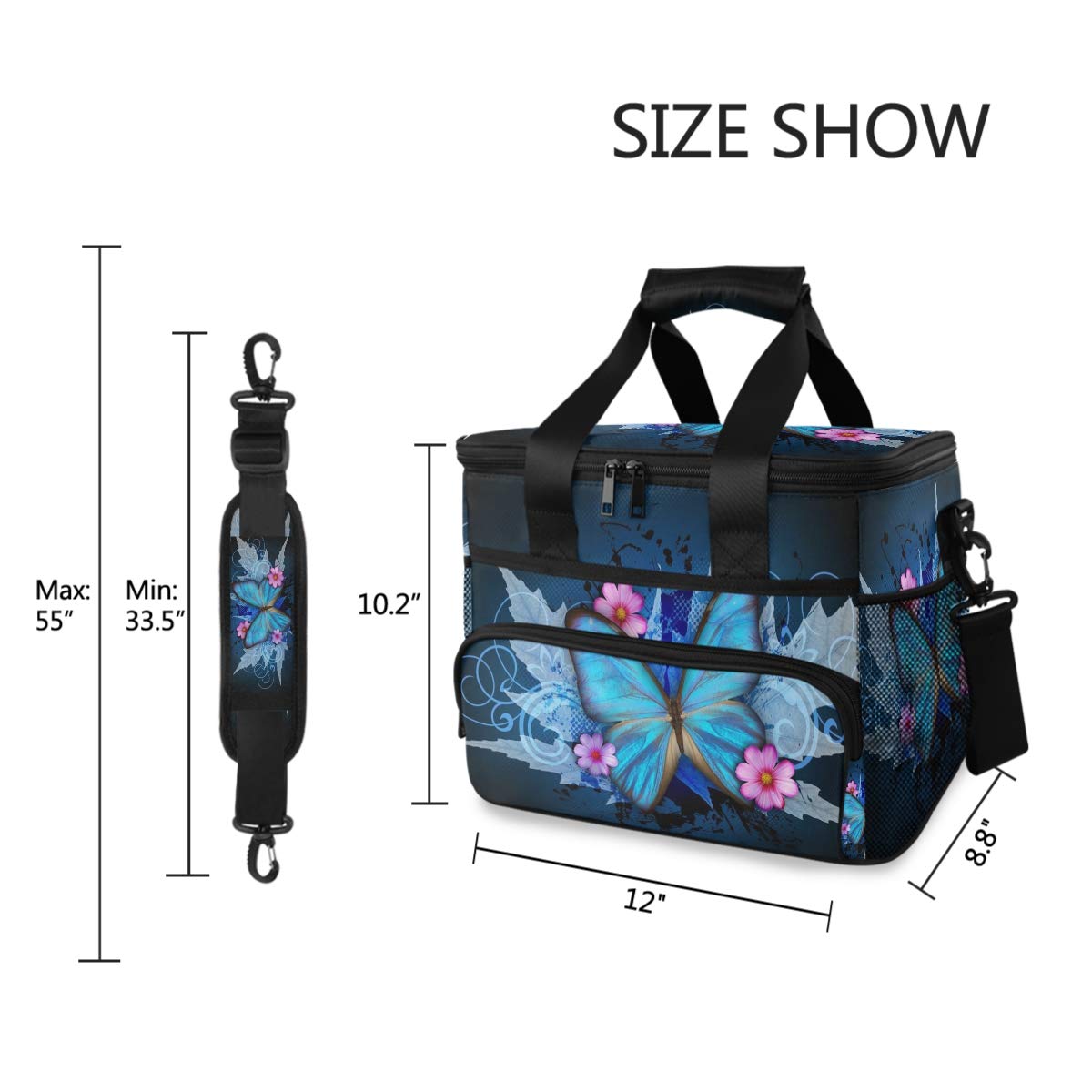 Butterfly Print Leakproof Insulated Lunch Cooler Bag with Detachable Shoulder Strap - Reusable Thermal Tote for Work, School, Picnic & Beach - Perfect for Women & Men's Lunch Storage & Organization