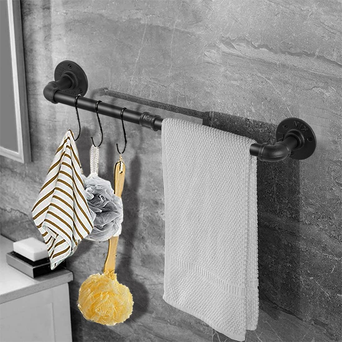 Industrial Pipe Towel Rack - 21 Inch Heavy Duty Wall Mounted Towel Bar (2 Pack) - Rustic Farmhouse Bathroom & Kitchen Towel Holder - Perfect for Bathroom Decor, Kitchen Organization & Laundry Room Storage