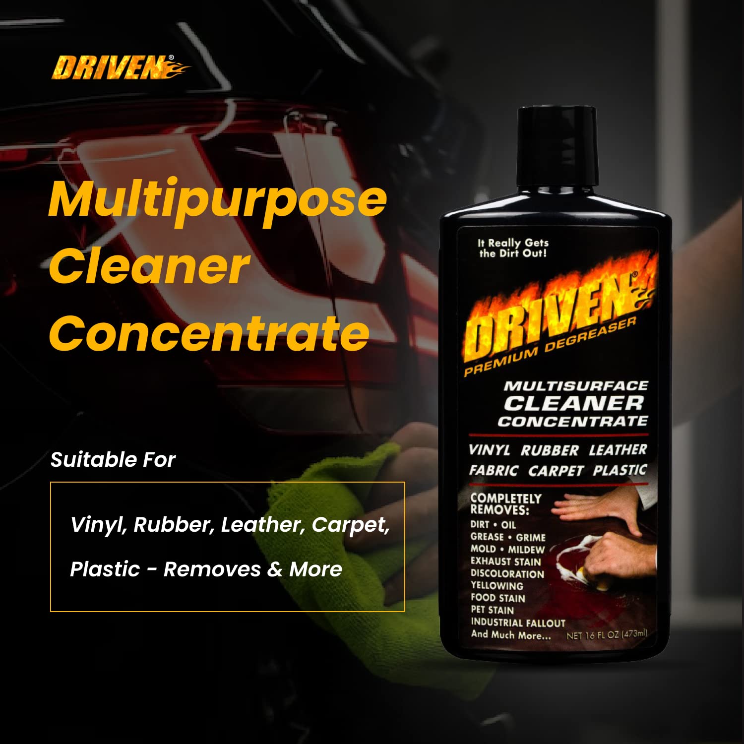 DRIVEN Multi-Surface Cleaner Concentrate - All-Purpose Cleaning Solution for Kitchen, Bathroom, Floors & More | Eco-Friendly & Powerful Formula