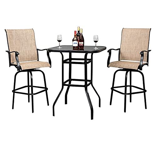 Black Wrought Iron Glass High Bar Table - Outdoor Patio Dining & Entertaining Bar Height Table for Garden, Deck, or Poolside