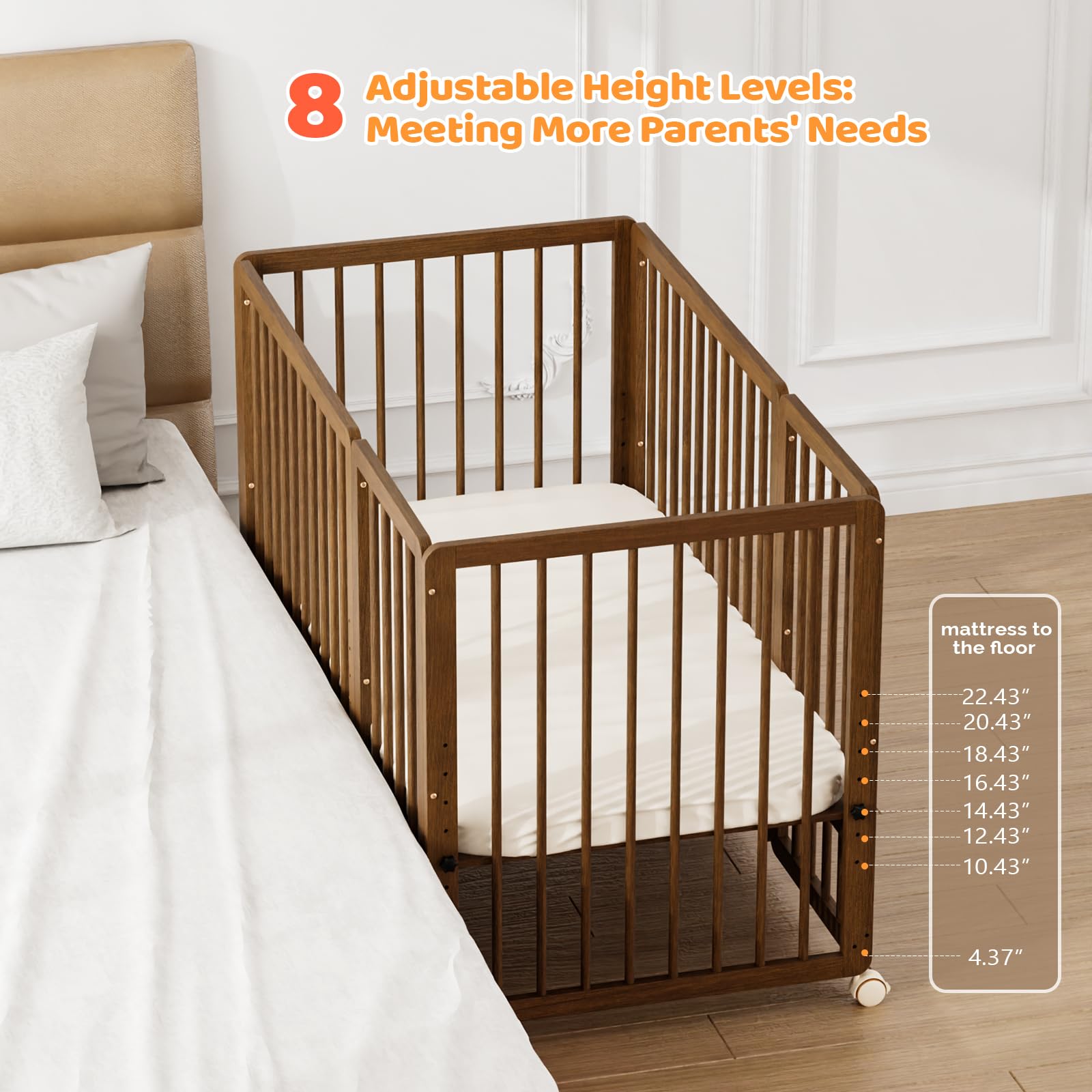JOYMOR 8-in-1 Convertible Baby Crib with 2