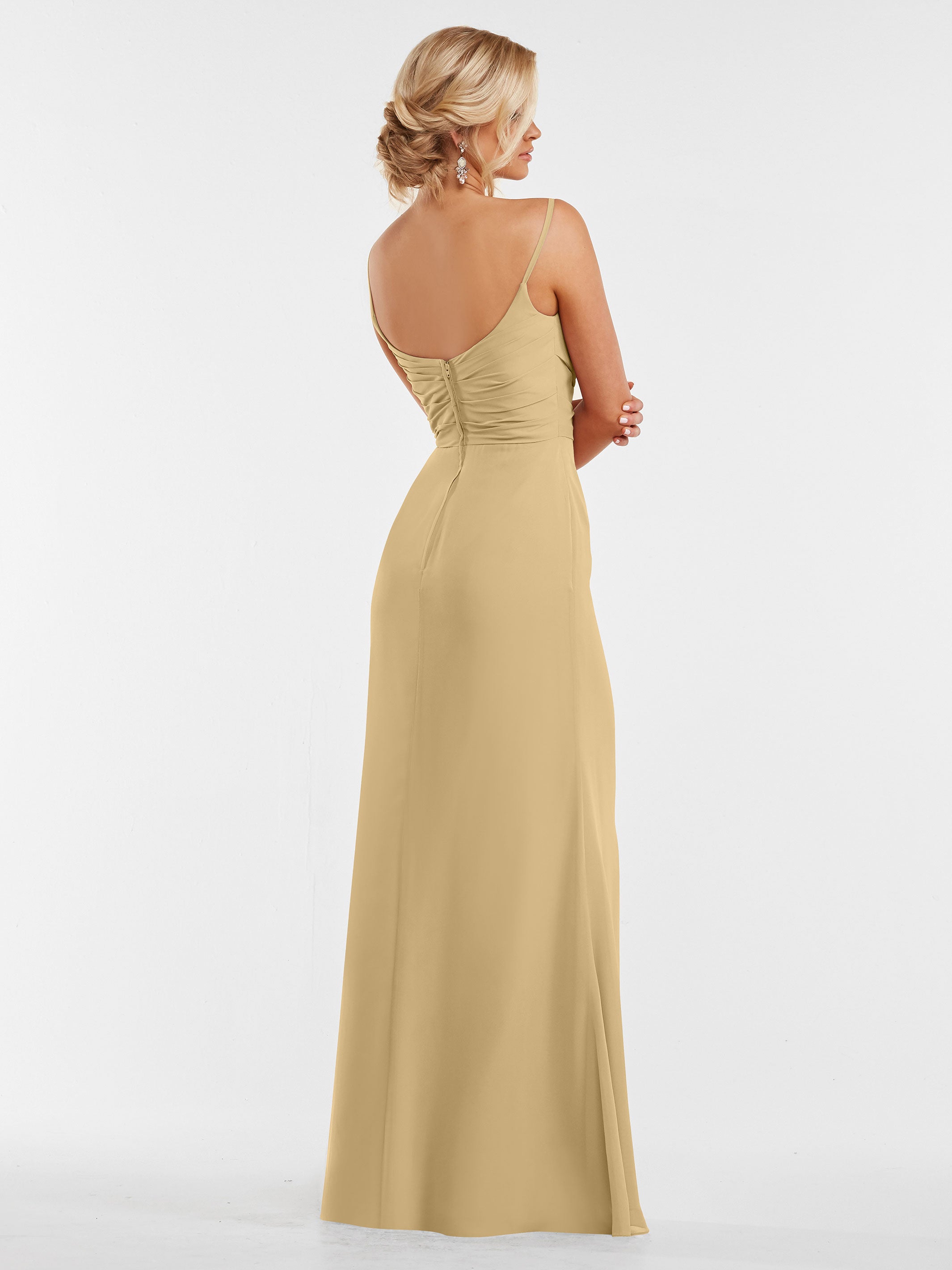 Elegant 80169 Chiffon Sheath Bridesmaid Dress with Pleated Bodice - Perfect for Weddings, Formal Events & Special Occasions