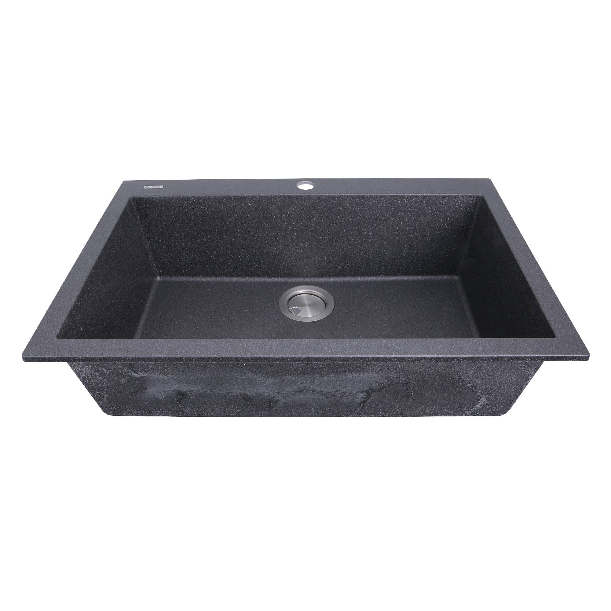 Nantucket PR3020 DM BL Large Single Bowl Dual Mount Black Granite Composite Kitchen Sink - Perfect for Modern Farmhouse, Coastal, and Rustic Style Kitchens