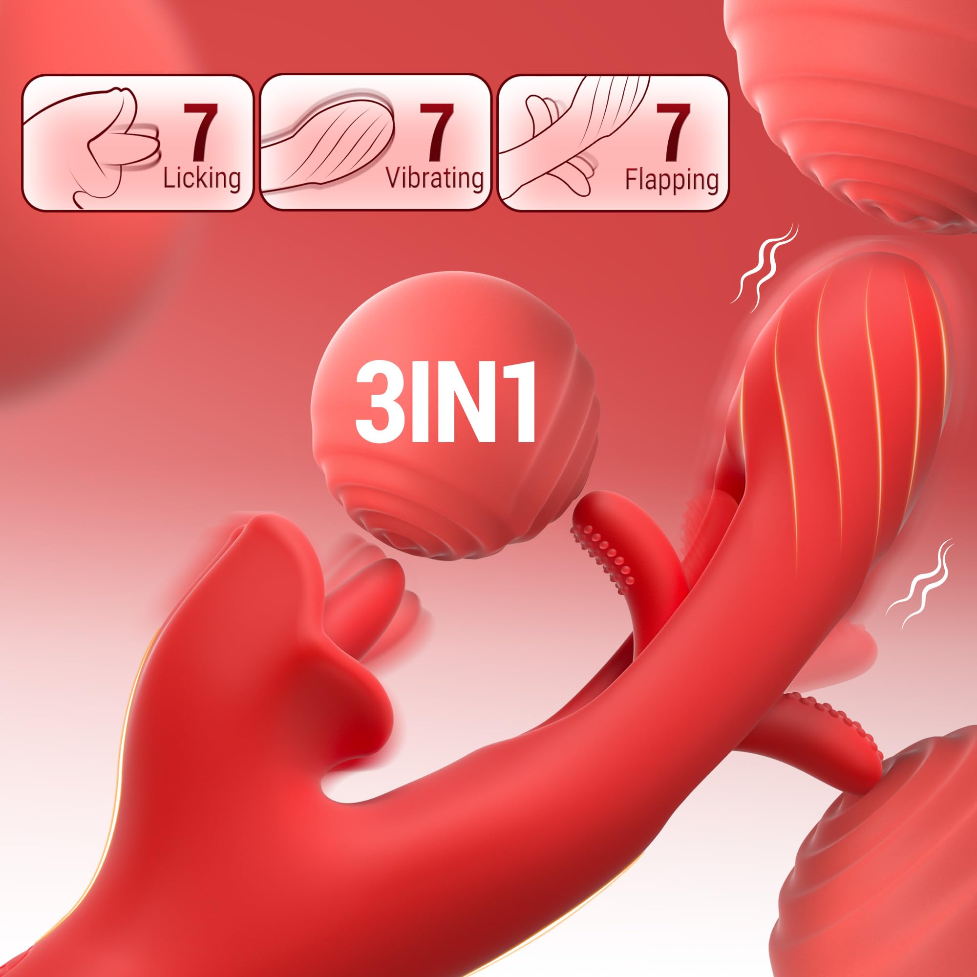 Luzine Vibrators for Women - 7 Licking & Flapping Modes Tongue Dildo Rose Sex Toy with 7 Vibration Patterns, G Spot & Clit Stimulator for Couples - Perfect for Solo Play, Foreplay, and Enhancing Intimacy in the Bedroom