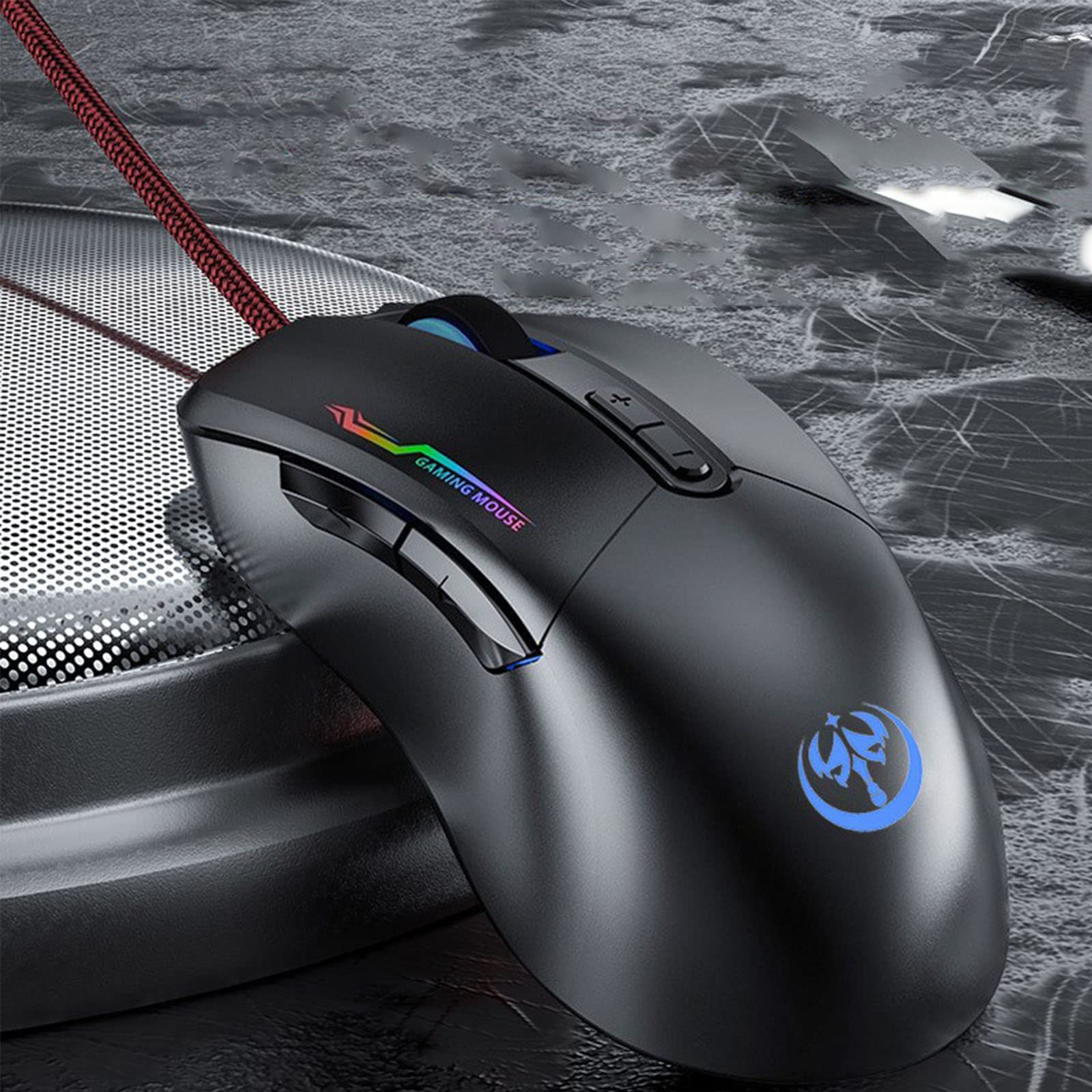 FUXIU Gaming Mouse - USB Optical Computer Mouse with 6 Programmable Buttons, Adjustable DPI, 6-Color Backlit for PC - Perfect for Gaming, Work & Home Office Use