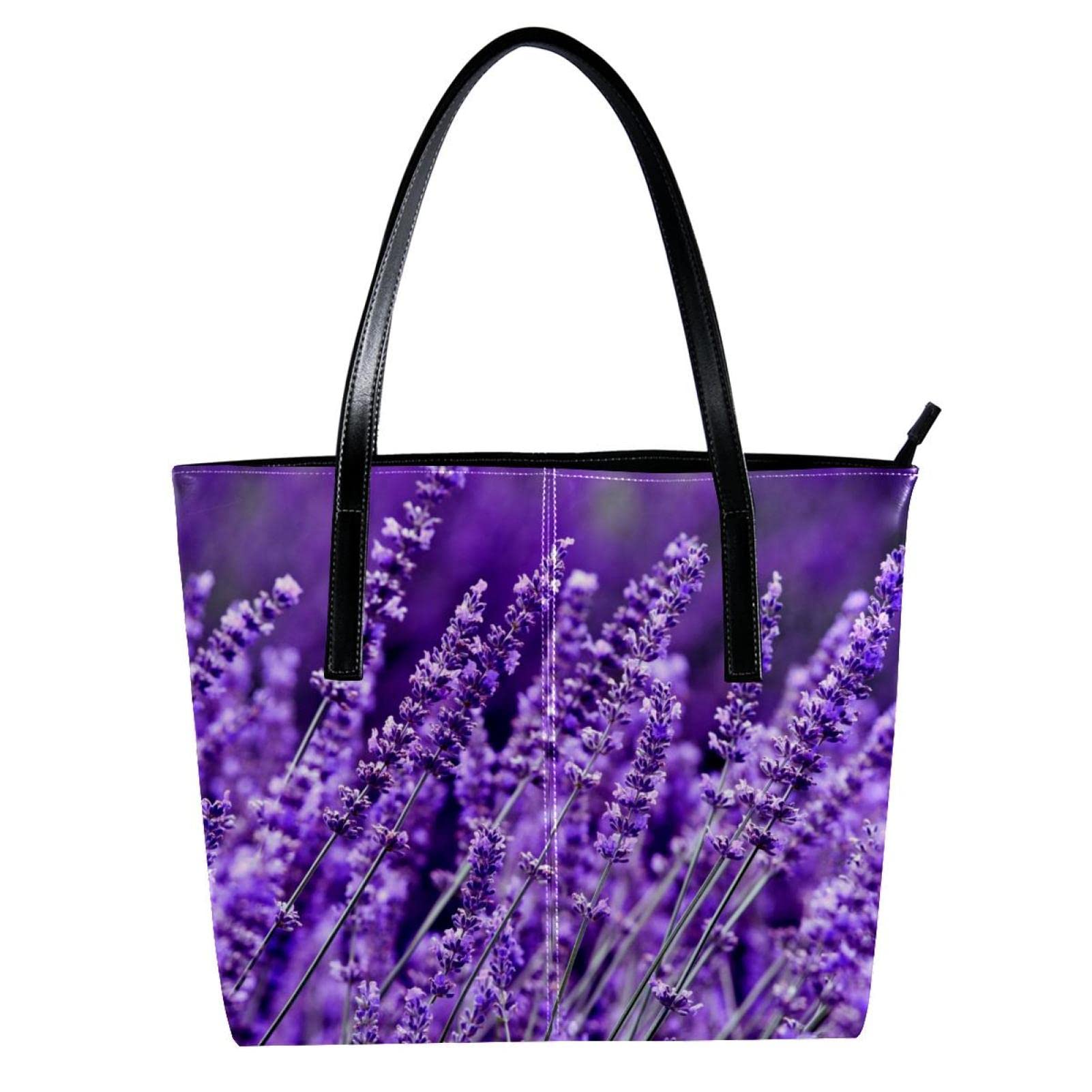 Lavender Purple Leather Tote Bag for Women - Large Shoulder Bag Purse with Flower Design - Perfect for Work, School & Travel Accessories