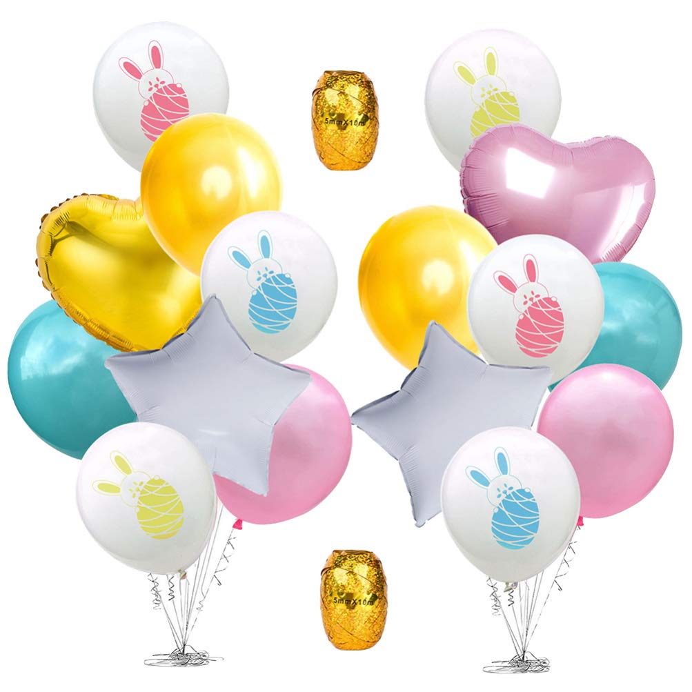 PRETYZOOM 18-Piece Easter Decorations Set - Bunny Ornaments, Large Rabbit Balloons, Aluminum Foil Party Supplies for Easter, Birthday & Spring Celebrations - Perfect for Home Decor, Party Backdrops & Festive Gatherings