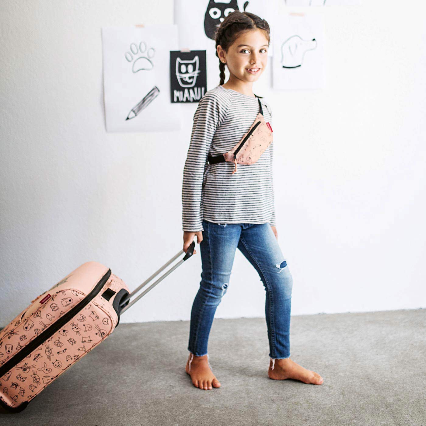 Reisenthel Kids Suitcase with Adorable Cats & Dogs Print - 17 Inch Children's Travel Luggage for Airplane, Vacation & School Trips