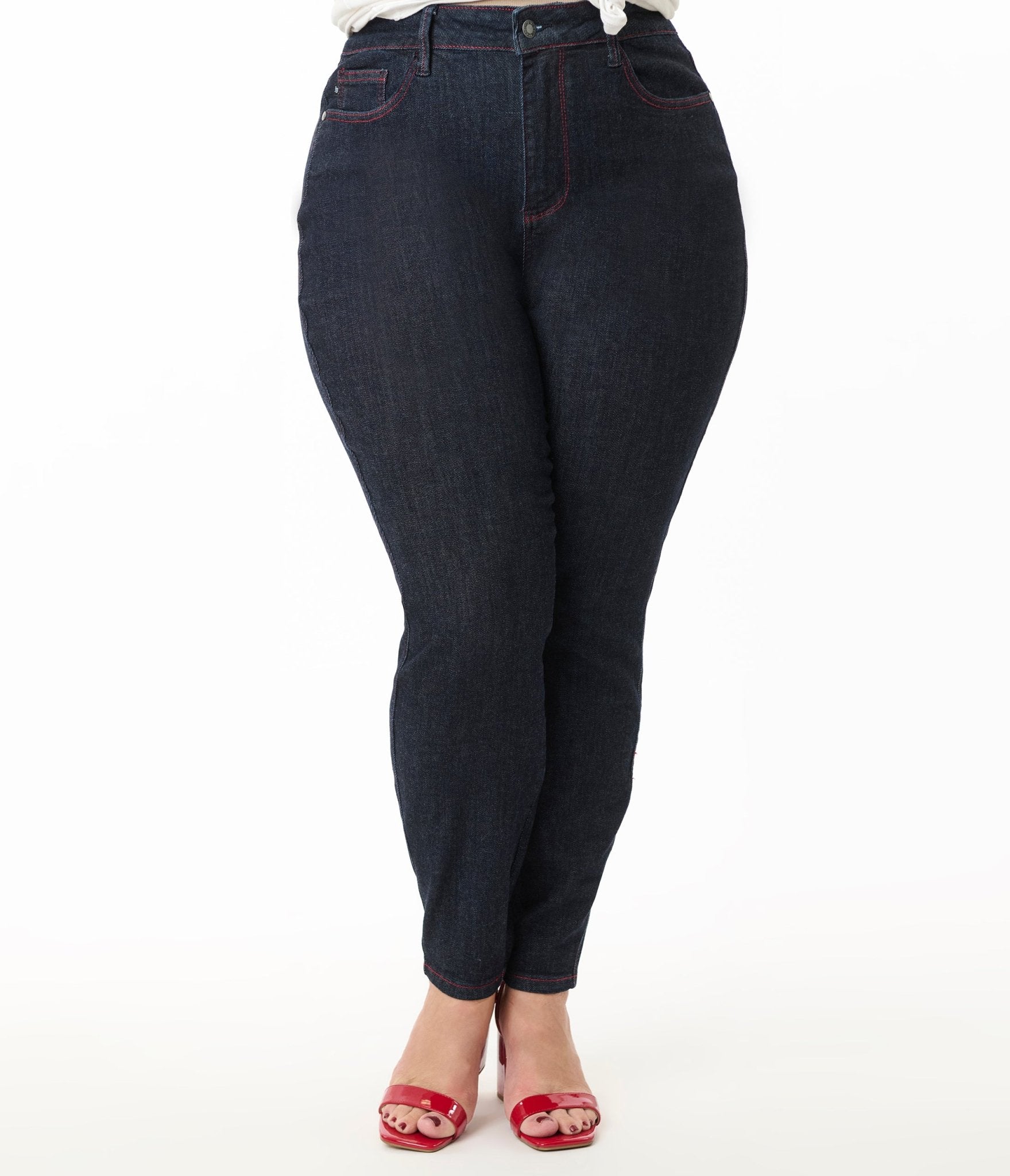 Blue Dark Wash Heart Pocket Skinny Jeans for Women - Trendy High Waisted Stretch Denim Pants | Perfect for Casual Outings, Date Nights & Street Style Fashion