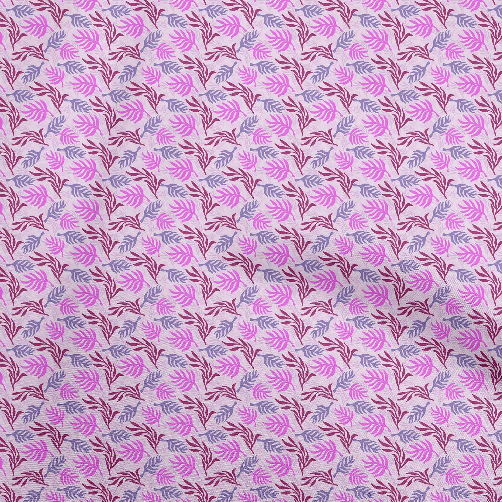 oneOone Polyester Lycra Fuschia Pink Leaf Print Fabric - 56 Inch Wide Dress Material by The Yard | Perfect for DIY Dresses, Skirts & Home Decor Projects