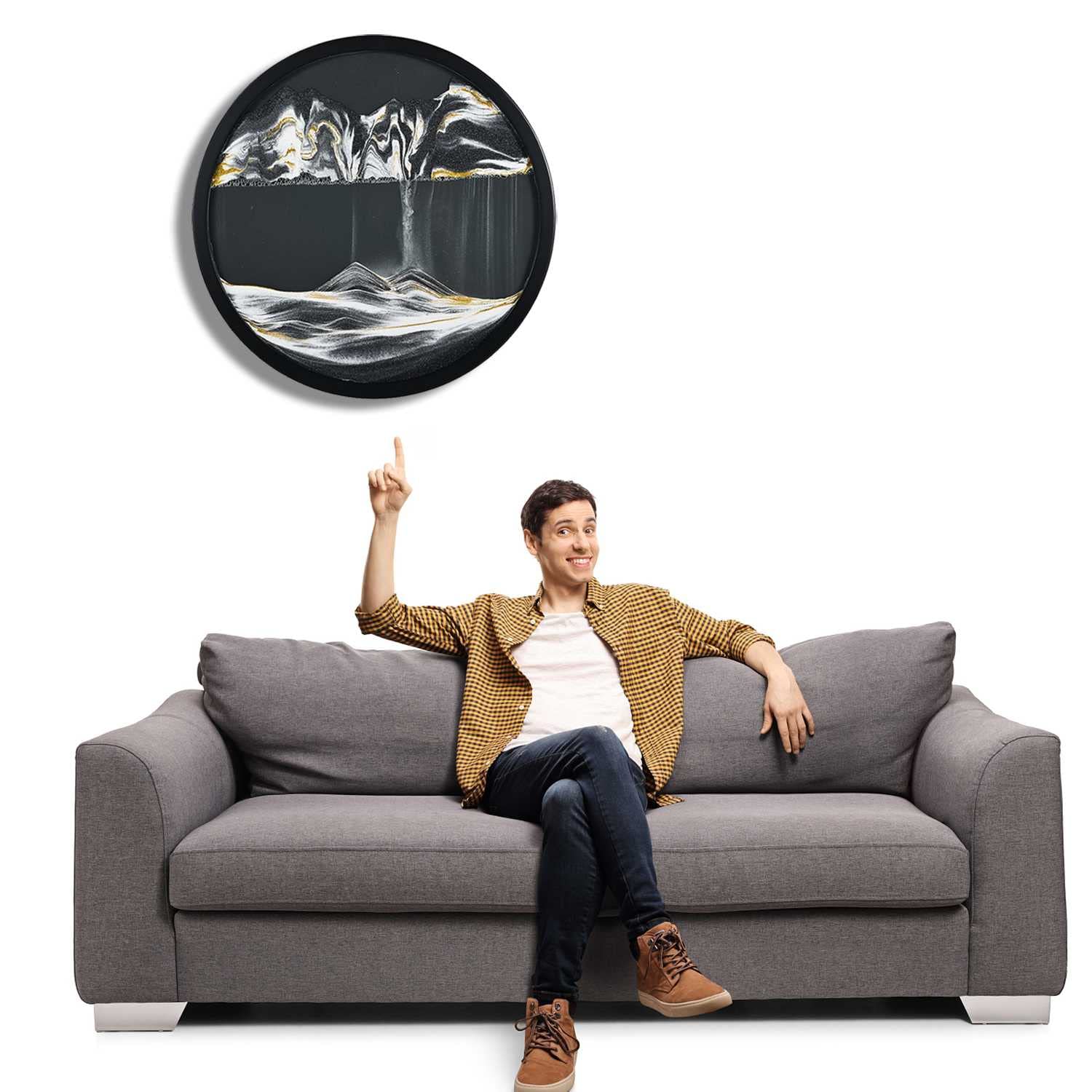 Kinetic Energy Sculpture Wall Decor - Rotating 3D Sand Art Picture for Indoor & Outdoor Spaces | White & Black Moving Wall Hanging Ornament | Perfect for Living Rooms, Offices, and Patios