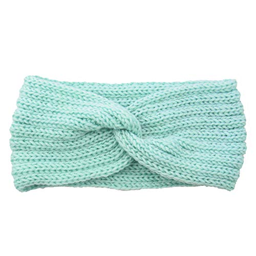 GLVSZ Knotted Headbands for Women & Girls - Soft Knit Criss Cross Turban Headwrap - Solid Color Hair Accessories for Yoga, Workout, Running - Mint Green
