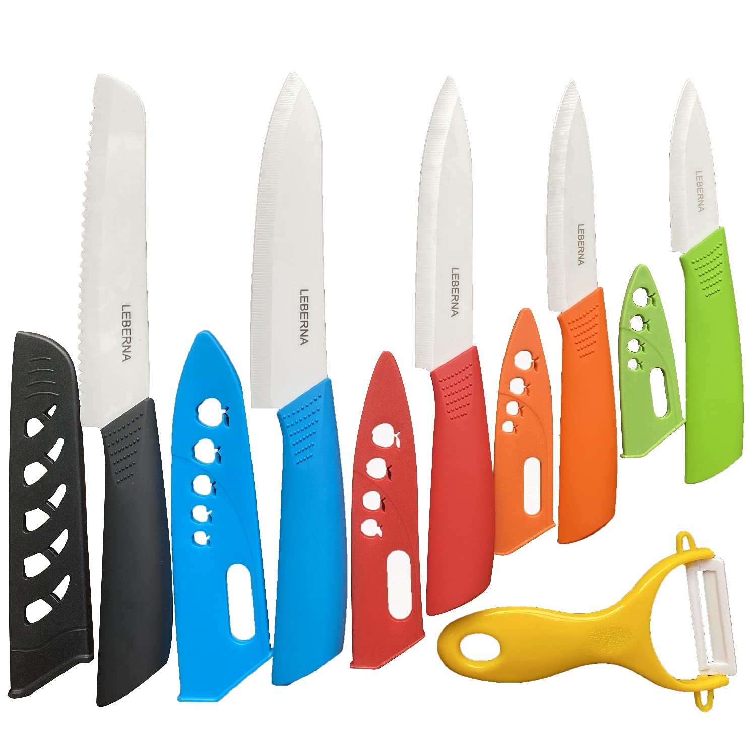 Premium Ceramic Knife Set - 6-Piece Colorful Kitchen Knives with Sheaths (6