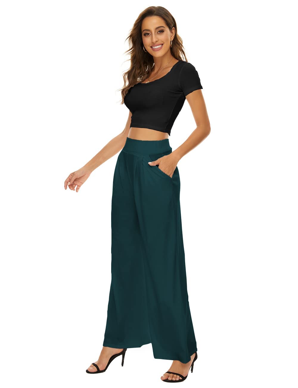 ADILACA Women's Wide Leg Palazzo Pants - High Waisted Casual Lounge & Business Pants with Flowy Fit - Perfect for Office, Travel and Everyday Comfort