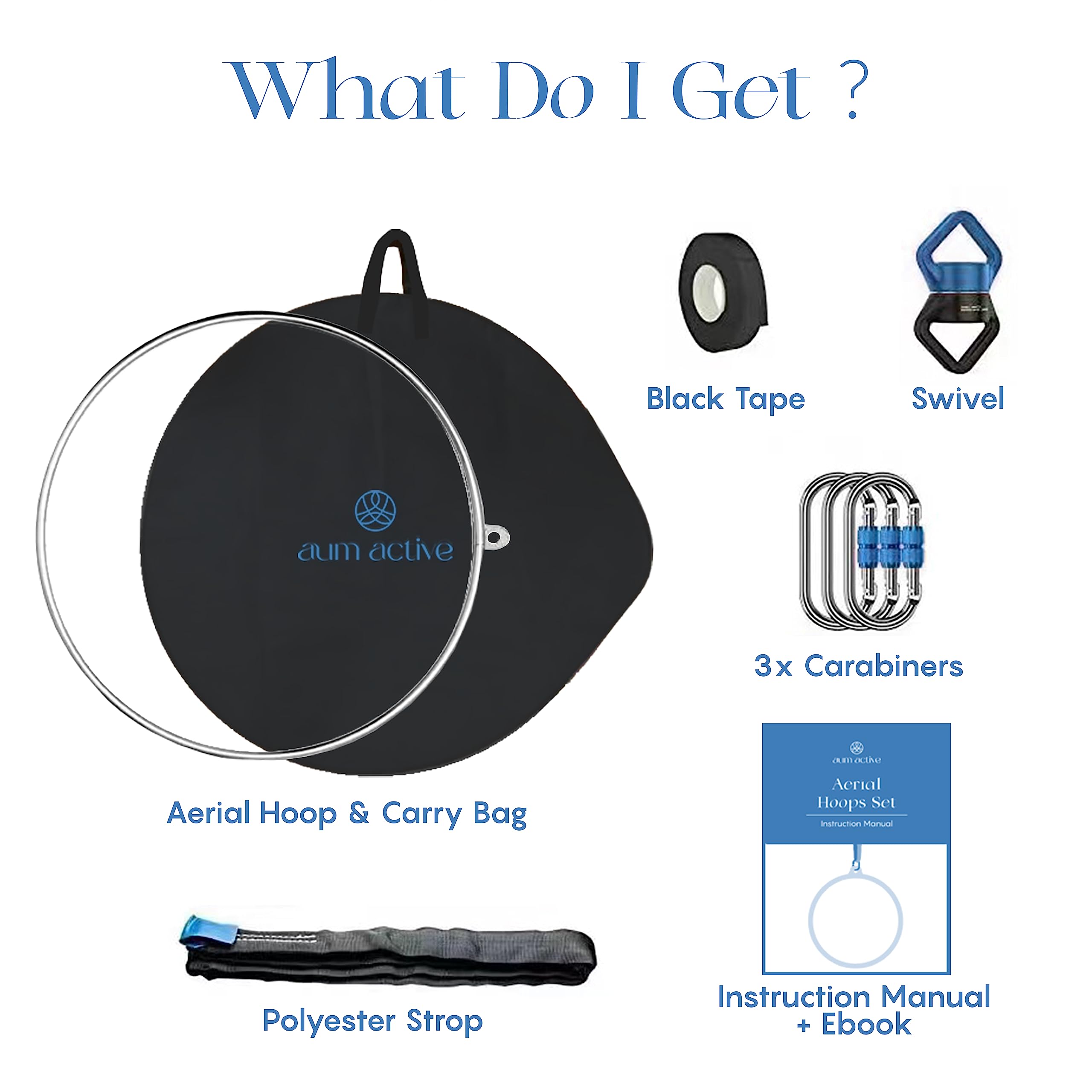 90cm/95cm Aerial Hoop Kit - Single Point Lyra Hoop Set with Carabiners, Swivel & Storage Bag - Perfect for Beginners, Home Practice & Circus Training - Indoor/Outdoor Fitness & Aerial Yoga Equipment