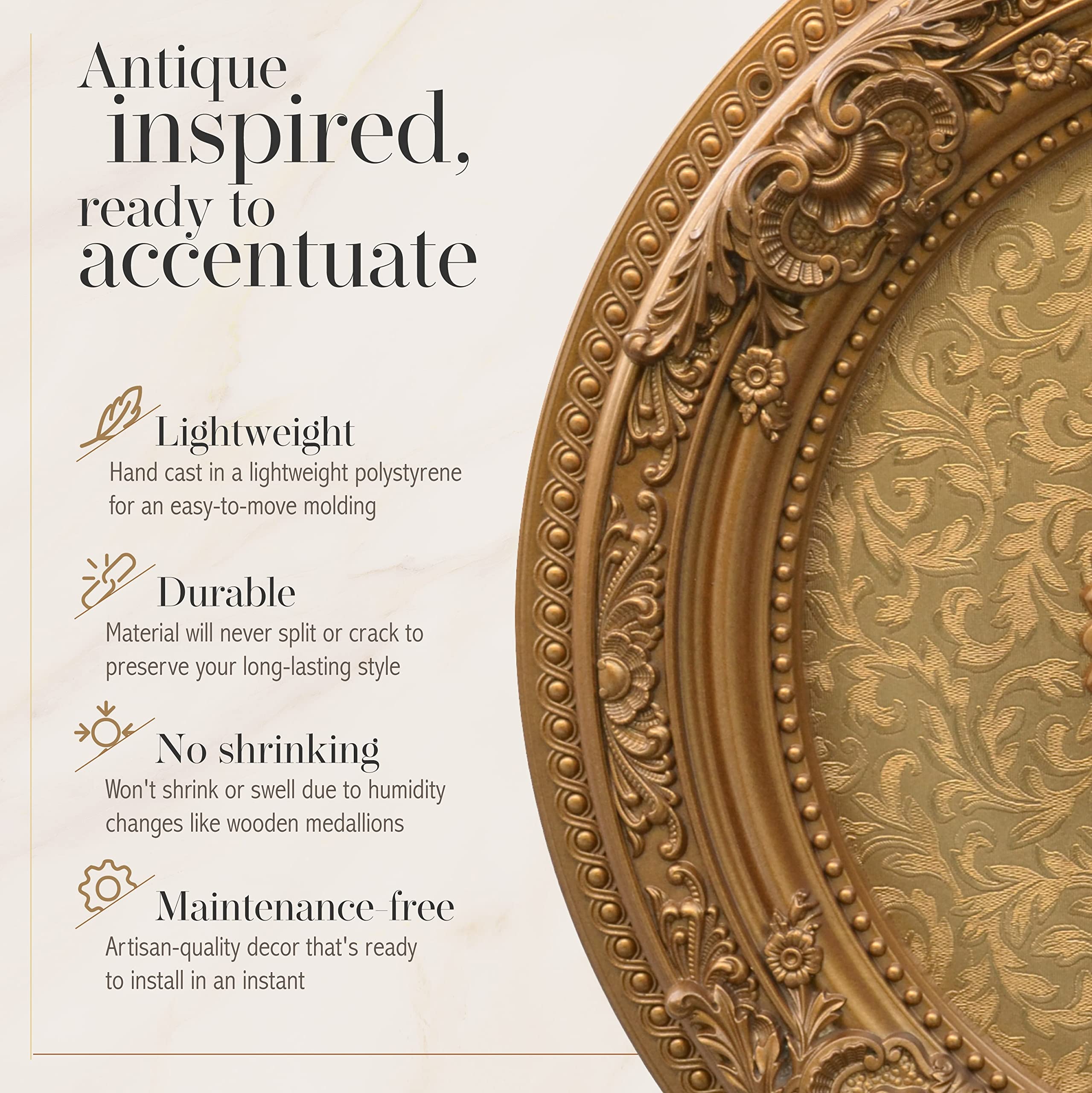 24 Inch Golden Leaf Chandelier Ceiling Medallion - Elegant Fan Medallion for Dining Room, Living Room & Bedroom Lighting Decor