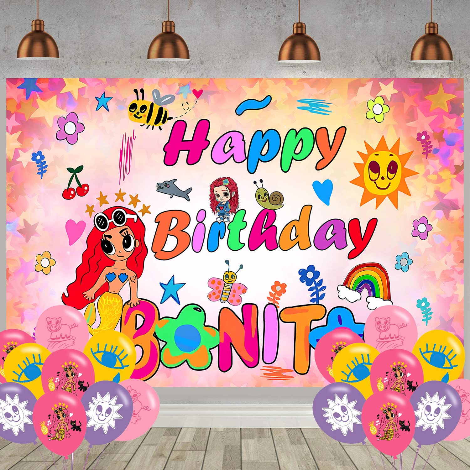 Karol G Birthday Party Decorations - 5x3FT Happy Birthday Backdrop, 18 Balloons & Banner for Girls Boys Kids - Perfect for Manana Themed Celebrations, Photo Booths & Kids Birthday Parties