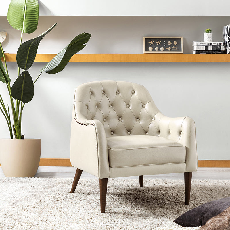 **Casio Genuine Leather Barrel Chair with Wooden Legs – Stylish Accent Chair for Living Room, Office, or Lounge**