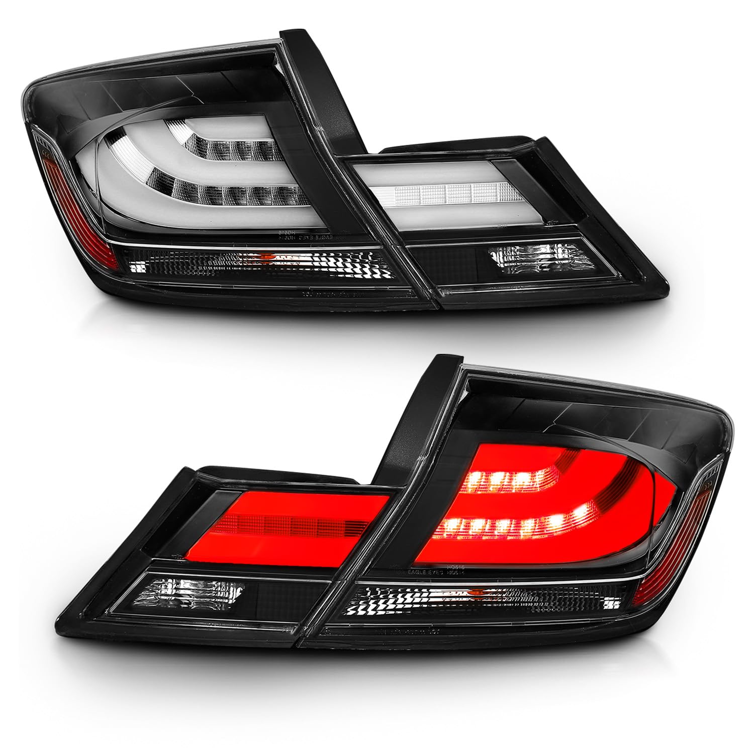 AmeriLite Black LED Bar Replacement Brake Tail Lights Set for 2013-2015 Honda Civic Sedan (4 Door) - Left & Right Side - Enhanced Visibility & Style for Night Driving