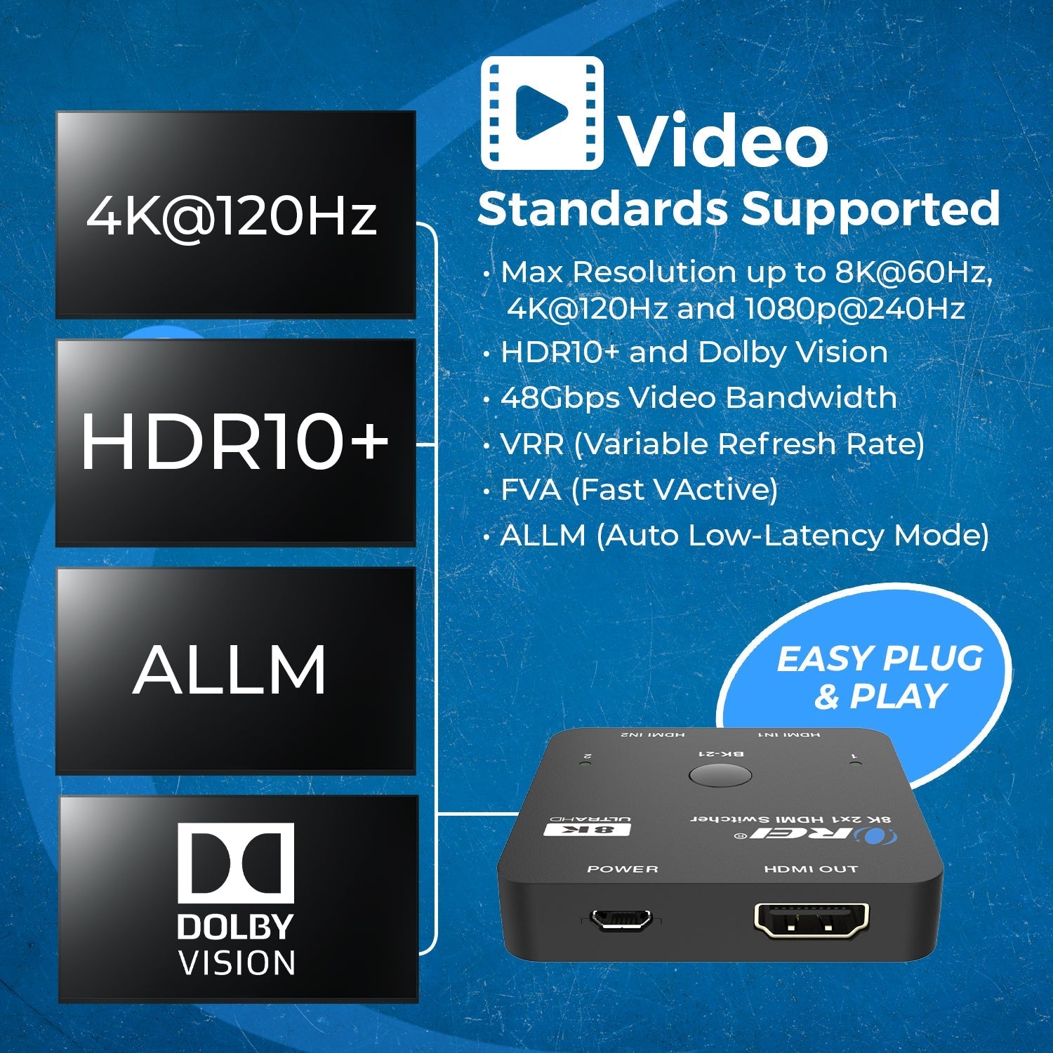 2 in 1 Out 8K HDMI Switch with Audio Extraction - EDID Management, HDR10+ & Dolby Vision Support - Perfect for Home Theater & Gaming Setup (Model BK 21)