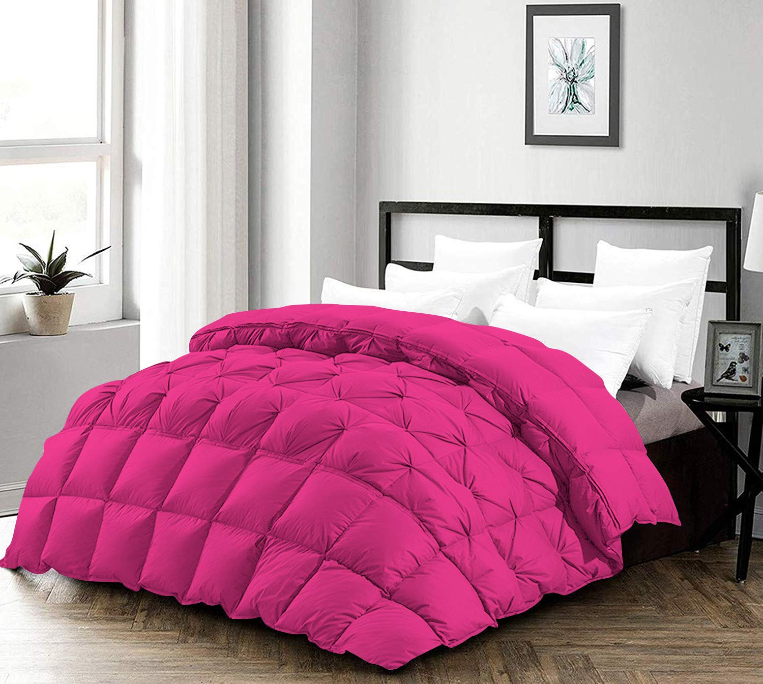 Sunrizer Premium 5-Piece Pinch Pleated Comforter Set - 1000 Thread Count 100% Egyptian Cotton Ultra Soft Bedding (Twin/Twin XL, Hot Pink) - Perfect for Master Bedrooms, Guest Rooms & Dorm Decor