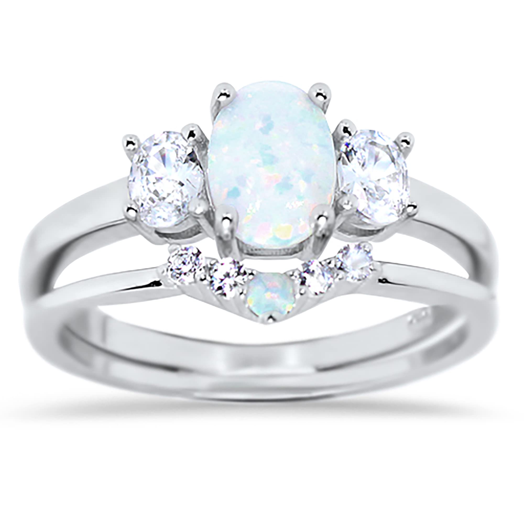 LaRaso & Co His and Her Wedding Rings Set - Fire Opal Engagement Rings for Bride and Groom - Sterling Silver Matching Bands - Perfect for Anniversaries, Proposals & Romantic Occasions