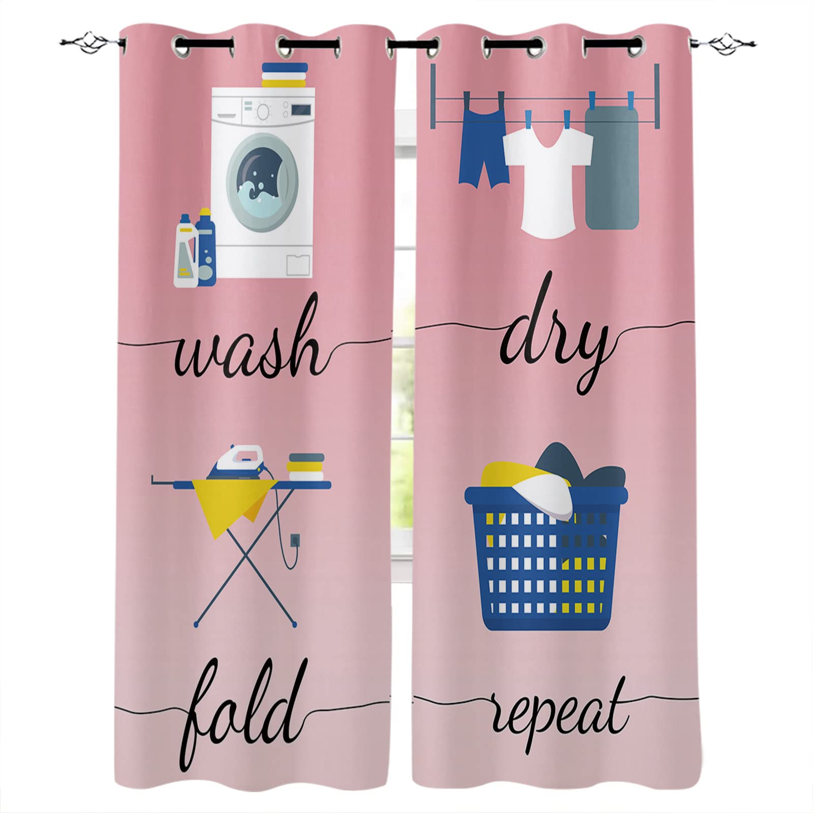 Blackout Curtains 40x84 Inches - Thermal Insulated Room Darkening Window Drapes with Grommets (2 Panels) | Pink Ombre White Washable Fabric for Bedroom, Nursery & Laundry Room