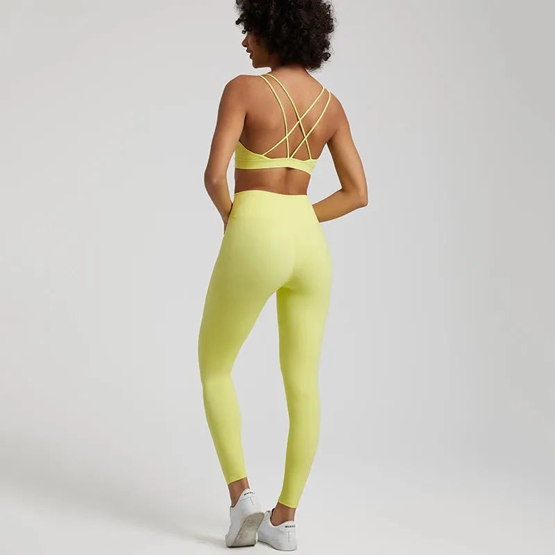 Buttery Soft Women's Yoga Set - High Waist Gym Leggings & Crisscross Sports Bra 2-Piece Workout Outfit | Perfect for Yoga, Pilates, Gym & Lounge Wear