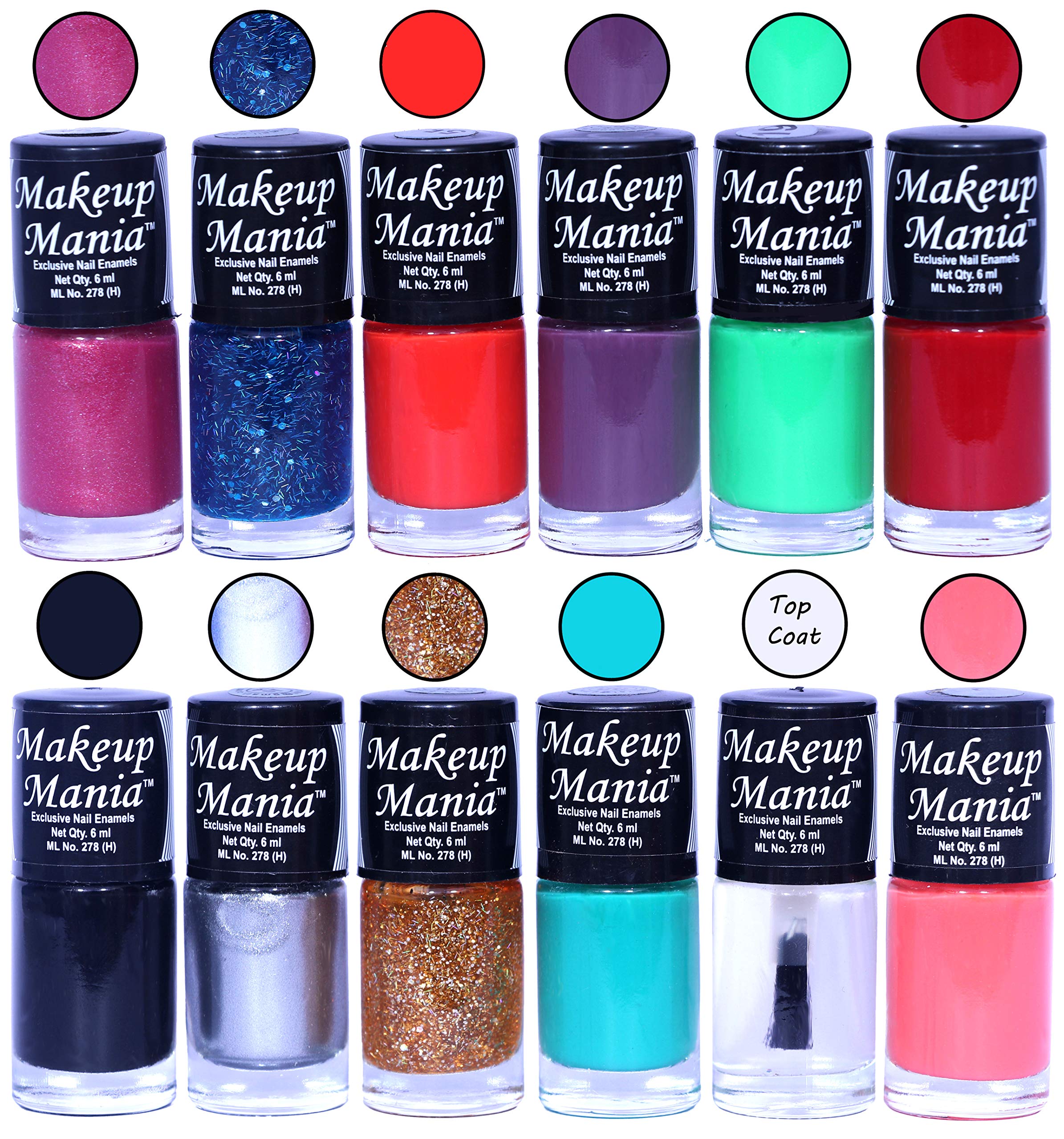 Makeup Mania 12-Piece Nail Polish Set - 6ml Each, Multicolor Combo No.142 - Perfect for Home Manicures, Parties & Gift Giving