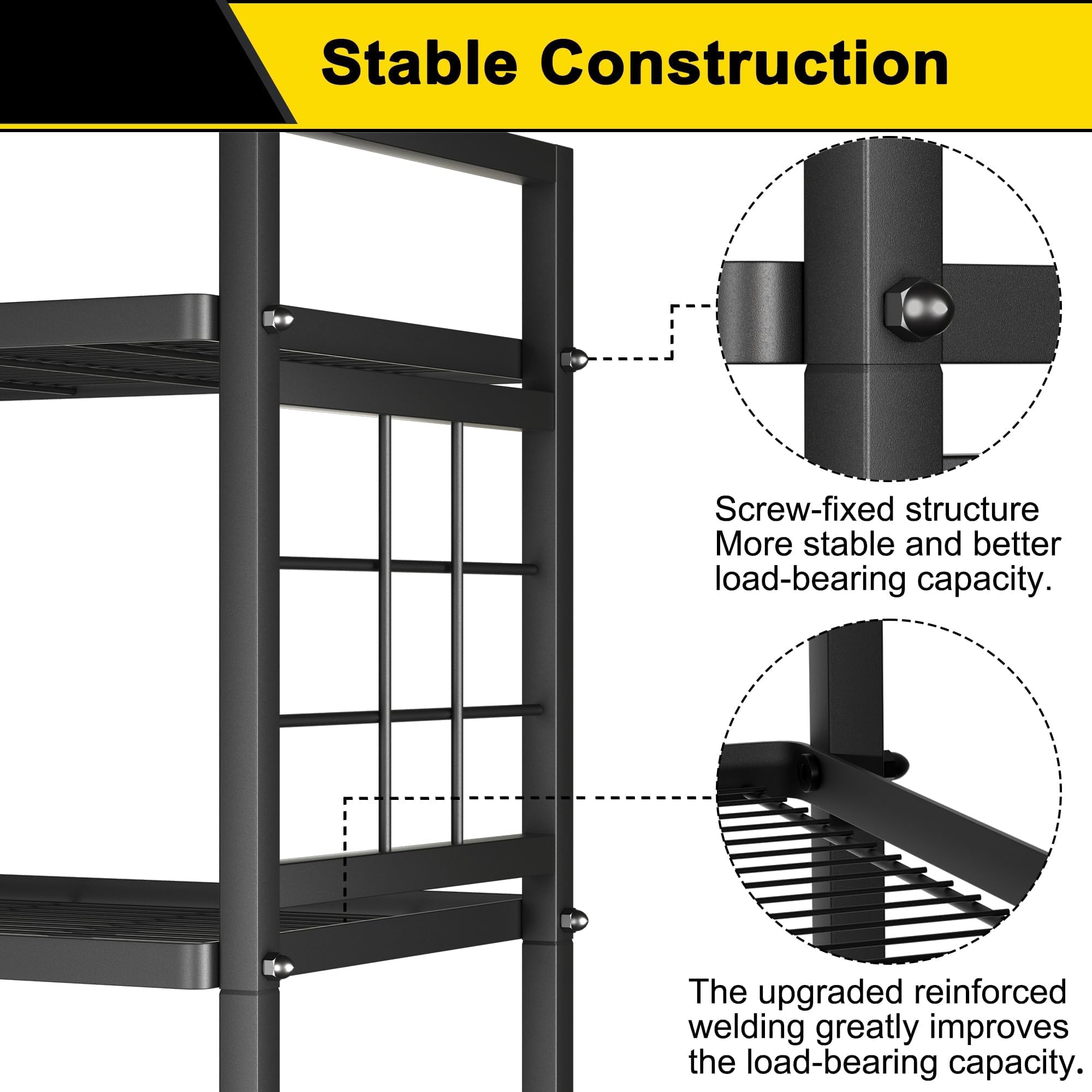 GIOTORENT 5-Wire Standing Storage Shelves - Heavy Duty Metal Shelving Unit for Pantry, Laundry, Kitchen & Bathroom Organization (Black) | Perfect for Home Storage, Garage Shelving & Closet Organizer