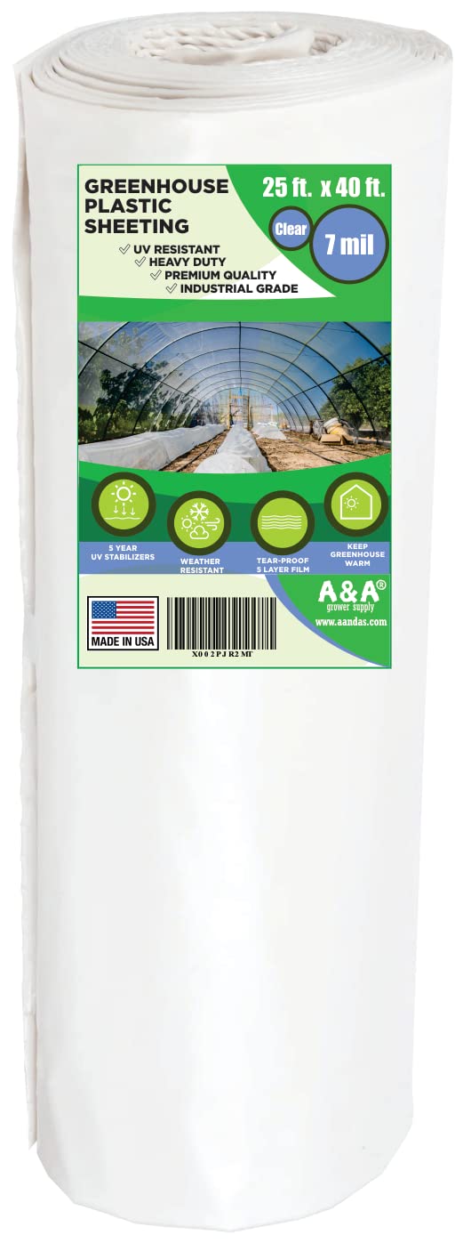 Premium 7 Mil Clear Greenhouse Plastic Film - UV Resistant, Heavy Duty Polyethylene Cover (25ft x 40ft) for 5+ Years Protection - Ideal for Greenhouses, Plant Tunnels & Garden Bed Covers