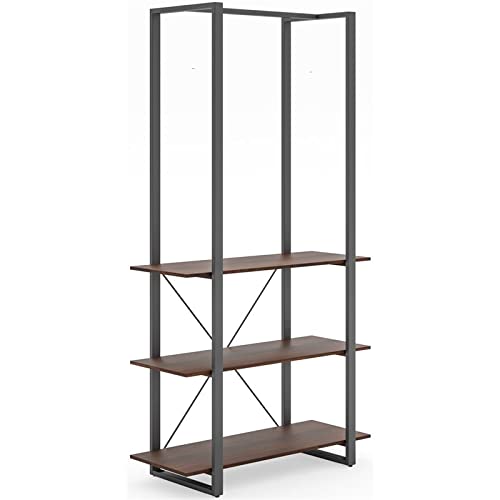 BOWERY HILL Modern Brown Wooden Bookcase - Stylish Storage for Living Room, Office & Study - Perfect for Books, Decor & Organizing Spaces