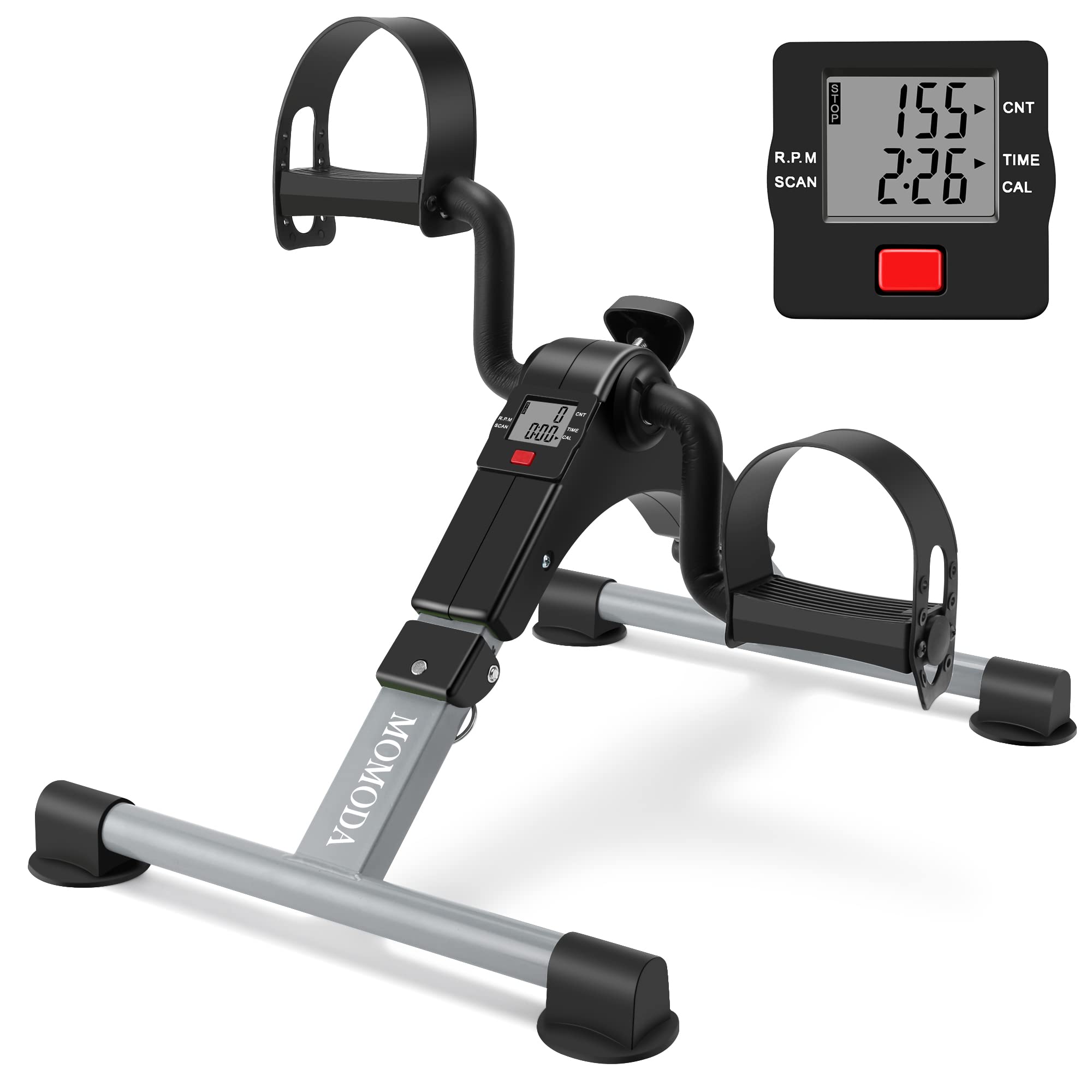 MOMODA Under Desk Bike Pedal Exerciser - Mini Exercise Bike for Legs & Arms, Foldable Peddler with LCD Display - Home & Office Workout Equipment for Sitting Fitness & Active Lifestyle