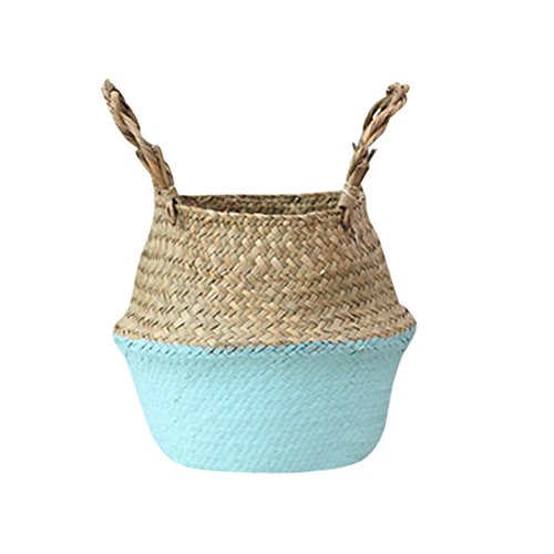 Seagrass Wicker Storage Basket - Foldable Home Organizer for Laundry & Decor