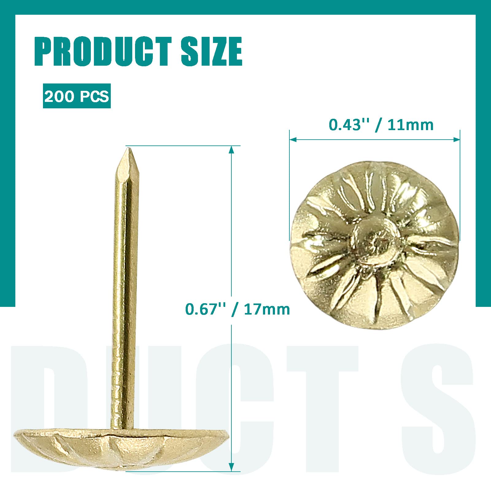 200 PCS Antique Gold Daisy Upholstery Tacks - 7/16