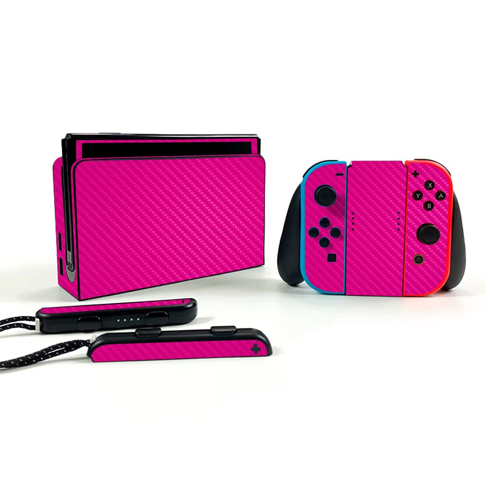 MightySkins Carbon Fiber Skin for Nintendo Switch OLED - Hot Pink | Protective & Durable Textured Cover | Easy to Apply | Made in USA | Perfect for Gaming, Travel & Everyday Protection