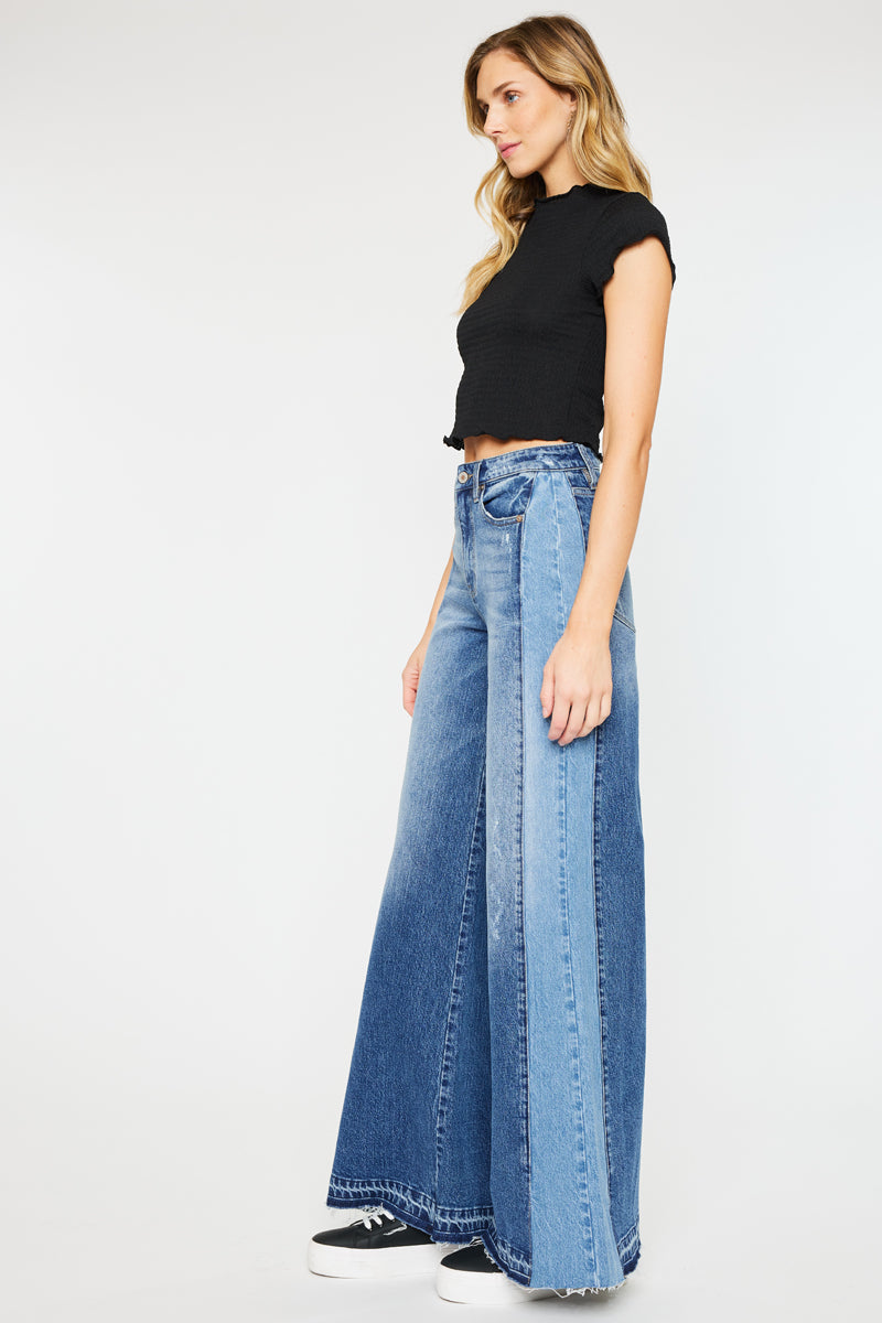 Clover High Rise Wide Leg Jeans for Women - Stretchy Comfort Denim Pants with Flared Fit - Perfect for Casual Outfits, Date Nights & Boho Style