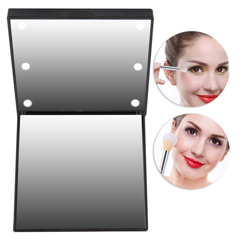 Portable LED Makeup Mirror with Dimmable Brightness - Battery Operated Travel Mirror for Handbags, Purses & On-the-Go Touchups - Perfect Gift for Women & Girls (Black) | Ideal for Travel, Home Vanity & Emergency Beauty Fixes