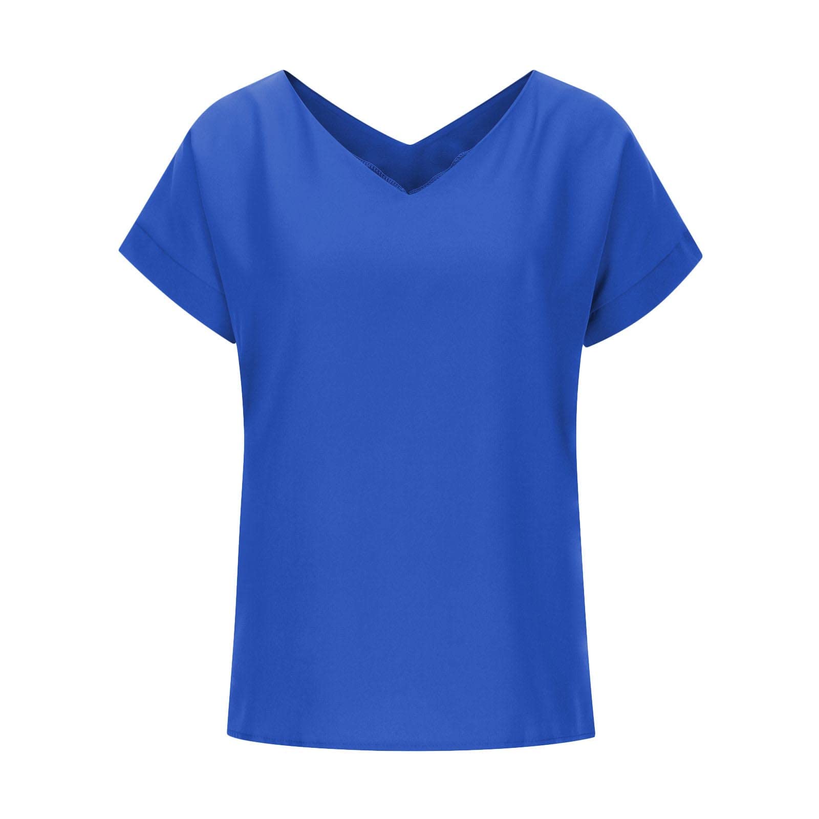 Women's Summer T-Shirts - Short Sleeve V-Neck Casual Blouse, Sexy Loose Fit Solid Color Tee Tops for Beach, Travel & Everyday Wear
