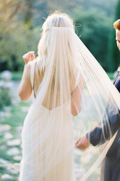 Fabienne Silk Tulle Single Layer Wedding Veil - Ivory, Off White or White - Perfect for Bridal Ceremonies & Romantic Photos