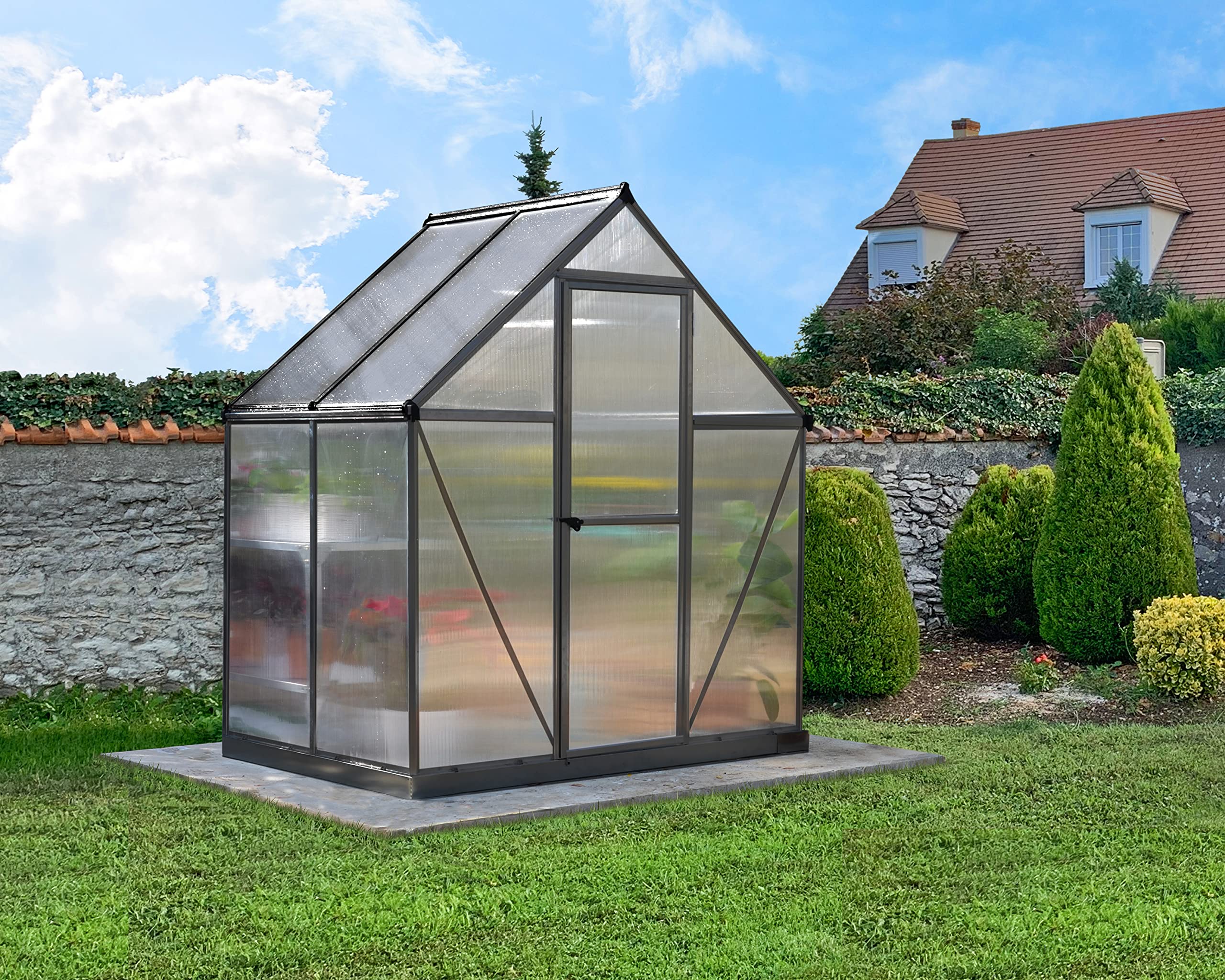 Canopia 6x4 Greenhouse Kit - Walk-In Hobby Greenhouse with Twin-Wall UV Polycarbonate Panels, Heavy Duty Aluminum Frame & Galvanized Steel Base - Lockable Door, Adjustable Roof Vent & Rain Gutters - Perfect for Gardening, Plant Growing & Backyard Use (Gray, Canopia Mythos Series)