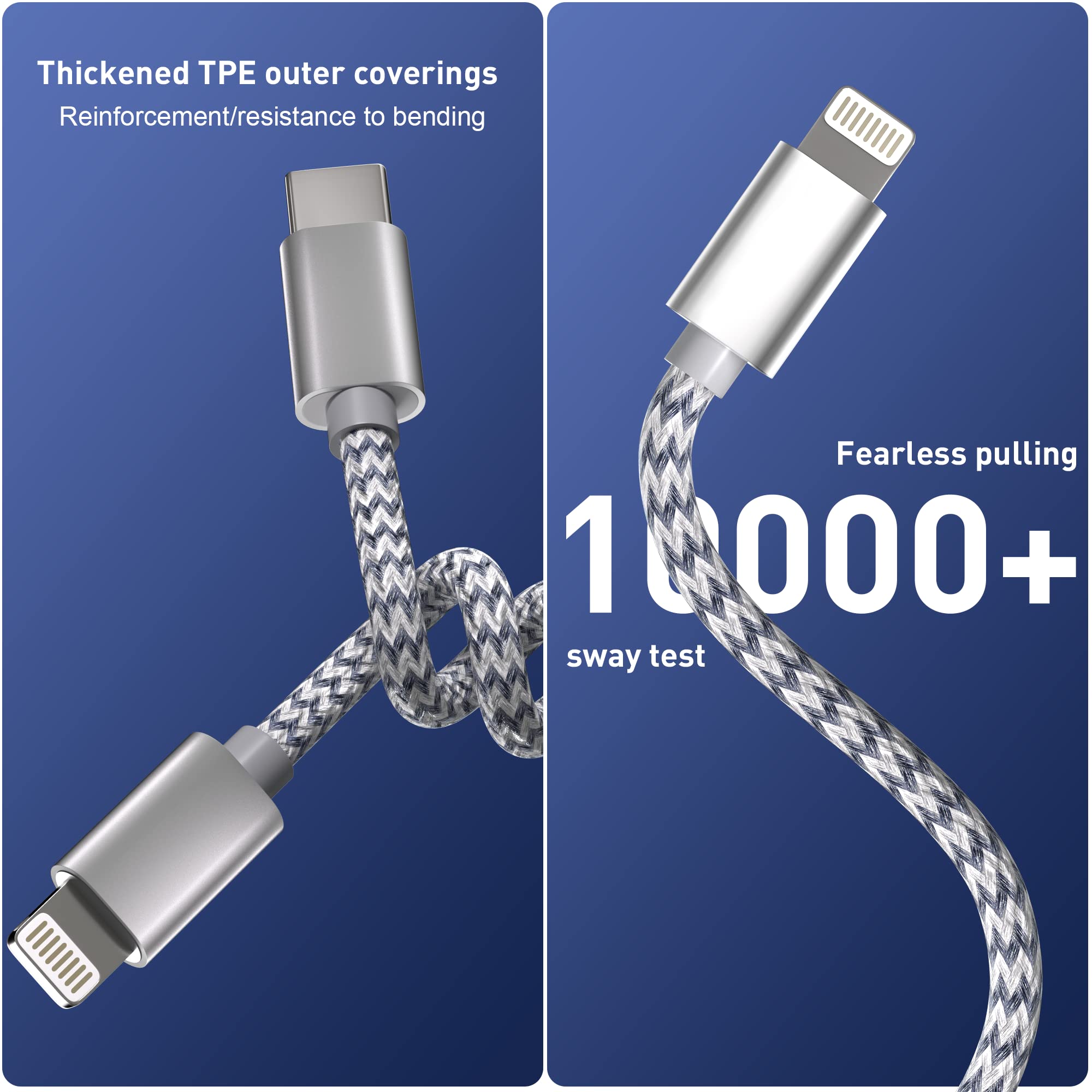 3-Pack 6FT USB C to Lightning Cable MFi Certified - Fast Charging Nylon Braided Cord for iPhone 13/12/11 Pro Max/XS/XR/8/7/6 Plus - Perfect for Home, Office & Travel Charging