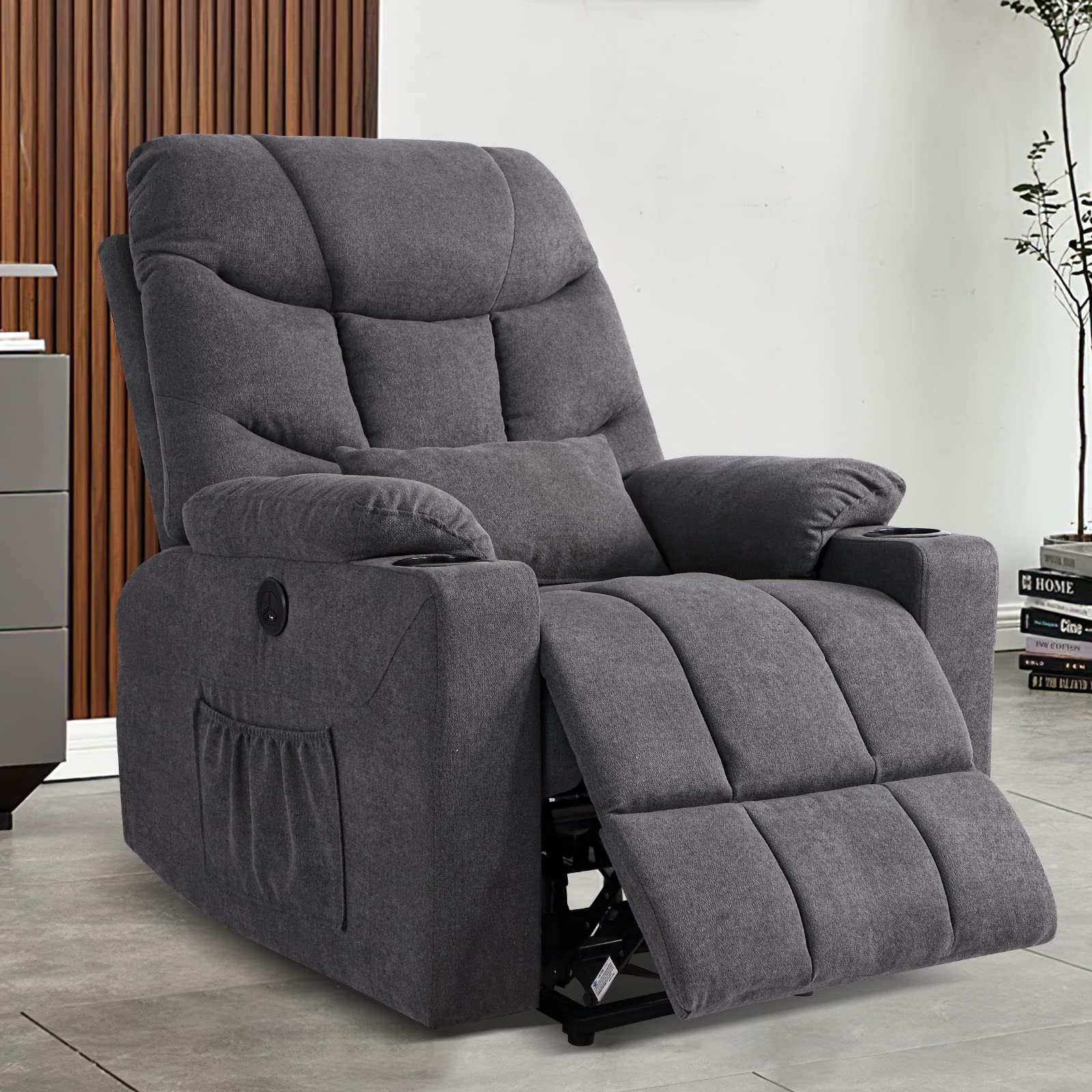 Power Lift Recliner Chair for Elderly - Electric Massage & Heated Recliner with Remote Control, 3 Positions, Side Pocket & Cup Holders - Perfect for Living Room, Home Theater & Senior Relaxation (Grey)