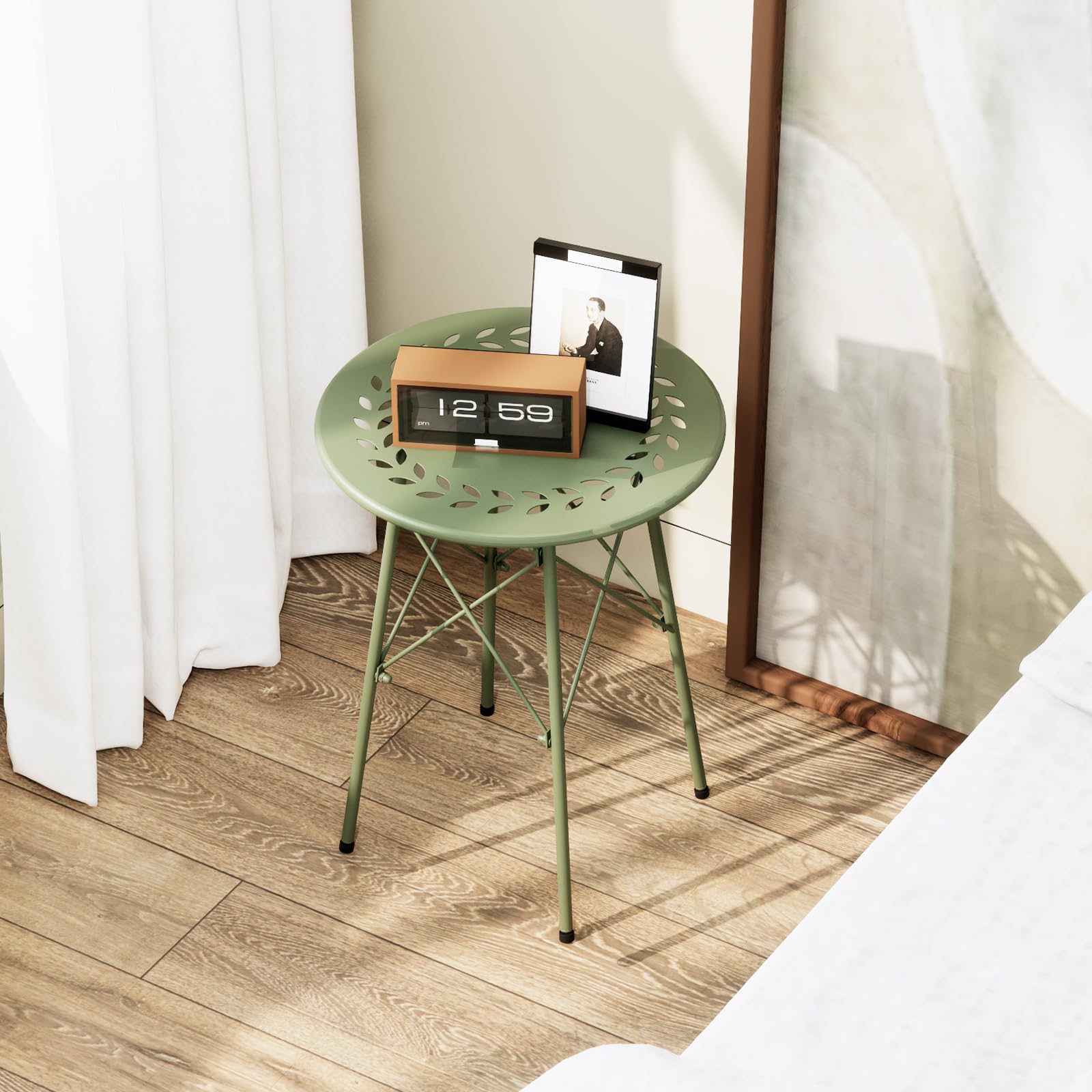 XIV Outdoor Side Table - Small Round Metal Patio Table, Weatherproof & Durable Accent Table for Garden, Balcony, Yard (Green) | Perfect for Outdoor Lounging, Poolside Drinks & Backyard Decor